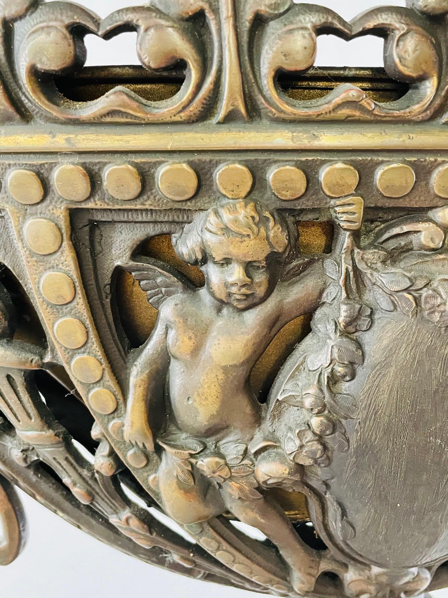 Antique French Patinated Bronze Cherub Vase or Urn For Sale 3