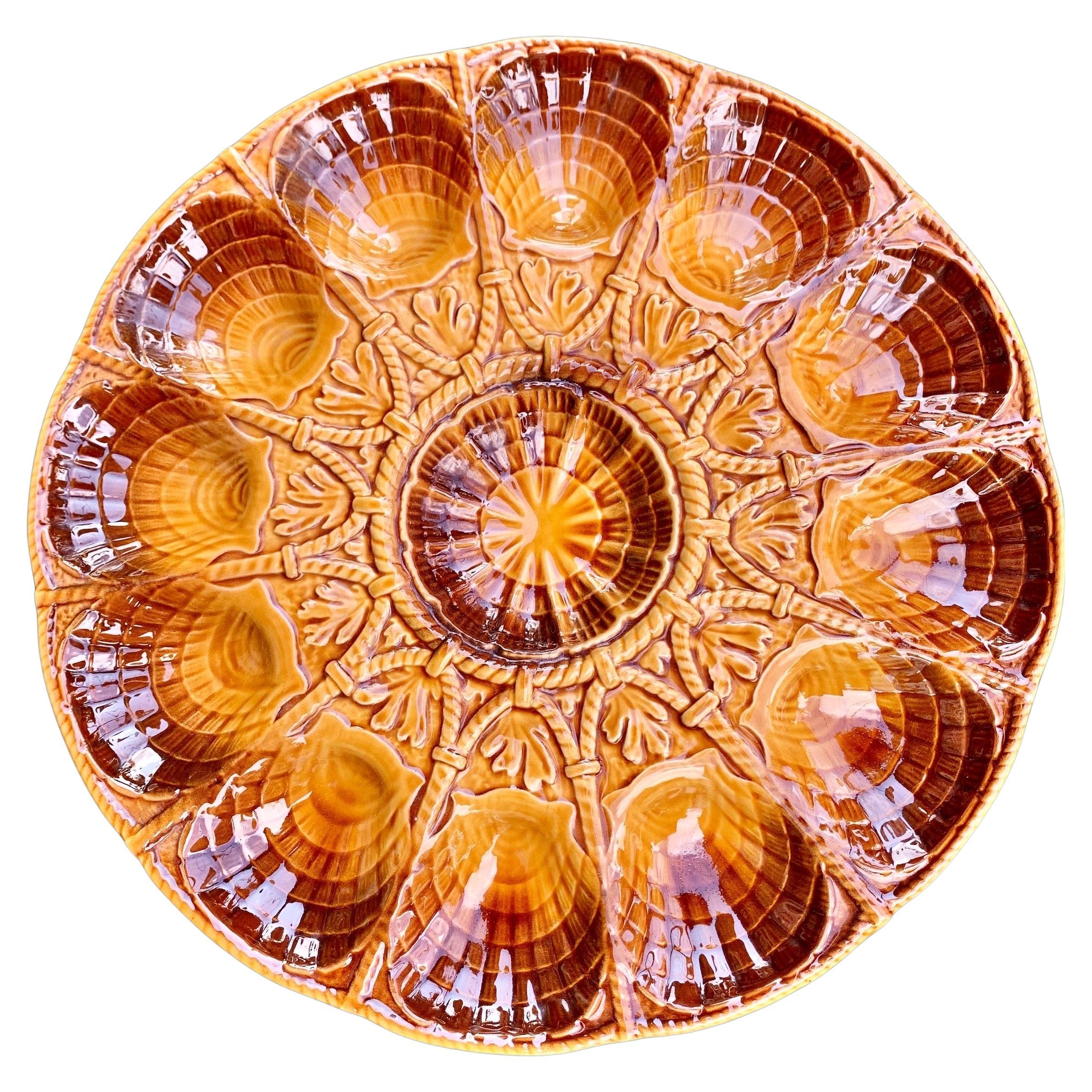 An Antique French Sarreguemines Majolica Oyster Platter For Sale