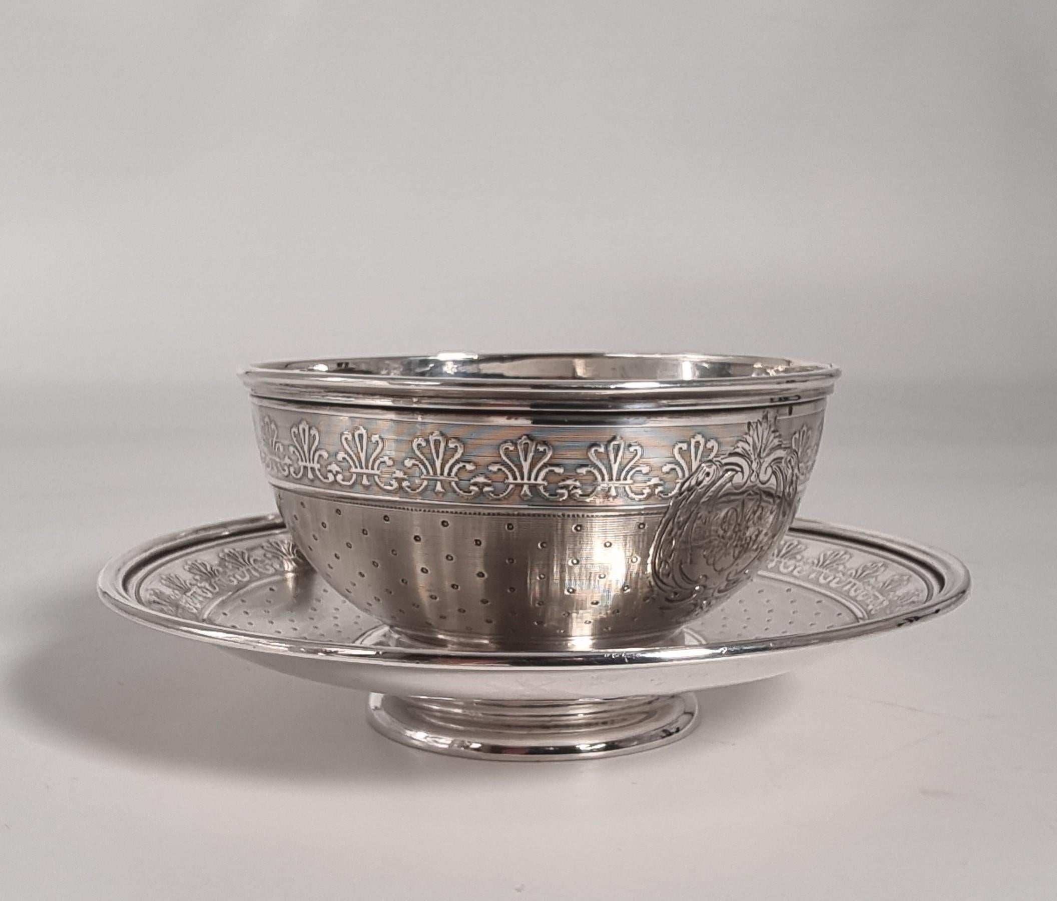 Napoleon III An antique French silver tea or coffee cup and saucer circa 1860 For Sale