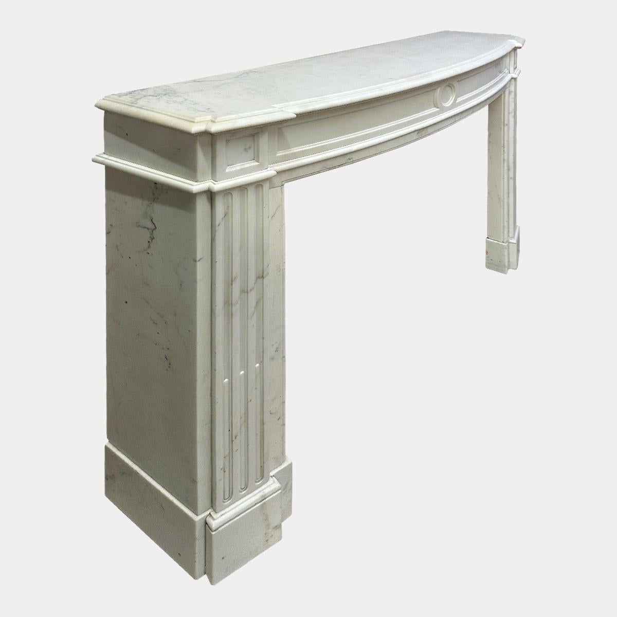 Statuary Marble An Antique French Statuary White Marble Louis XVI Style Fireplace mantel For Sale