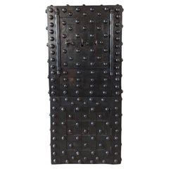 An Used French Wrought Iron over Wood Hobnail Safe
