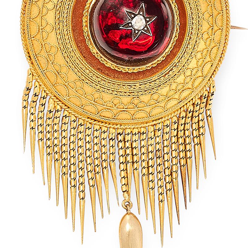 Antique Garnet and Diamond Mourning Tassel Brooch, 19th Century In Good Condition For Sale In  London, GB