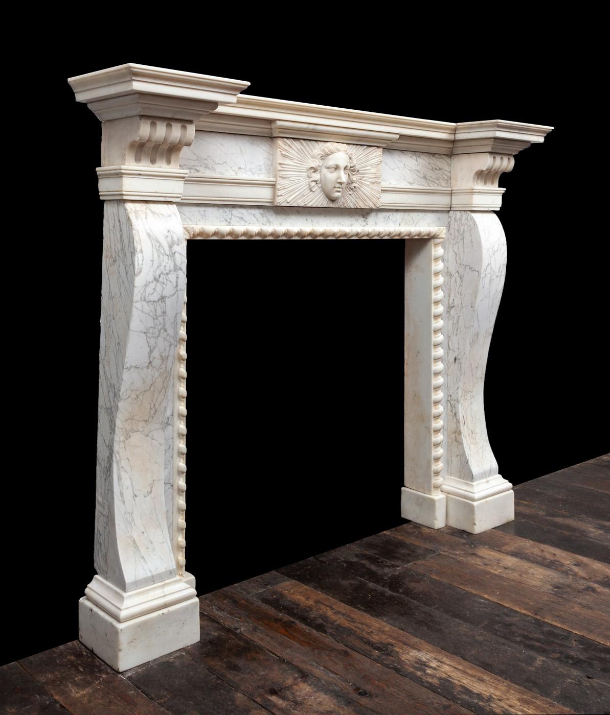 Hand-Carved Antique George II Period Marble Mantelpiece in the Manner of William Kent For Sale