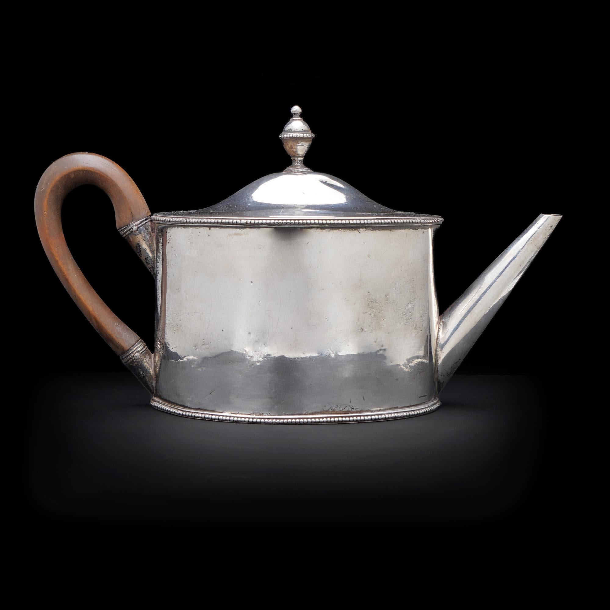 British Antique George III Sterling Silver Oval Tea Pot For Sale