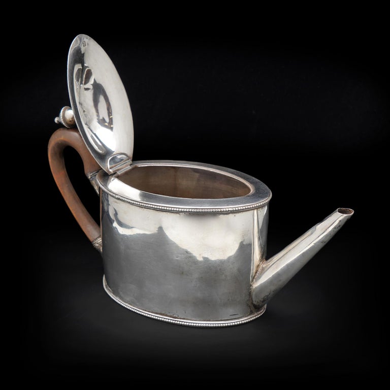 Antique George III Sterling Silver Oval Tea Pot For Sale 1