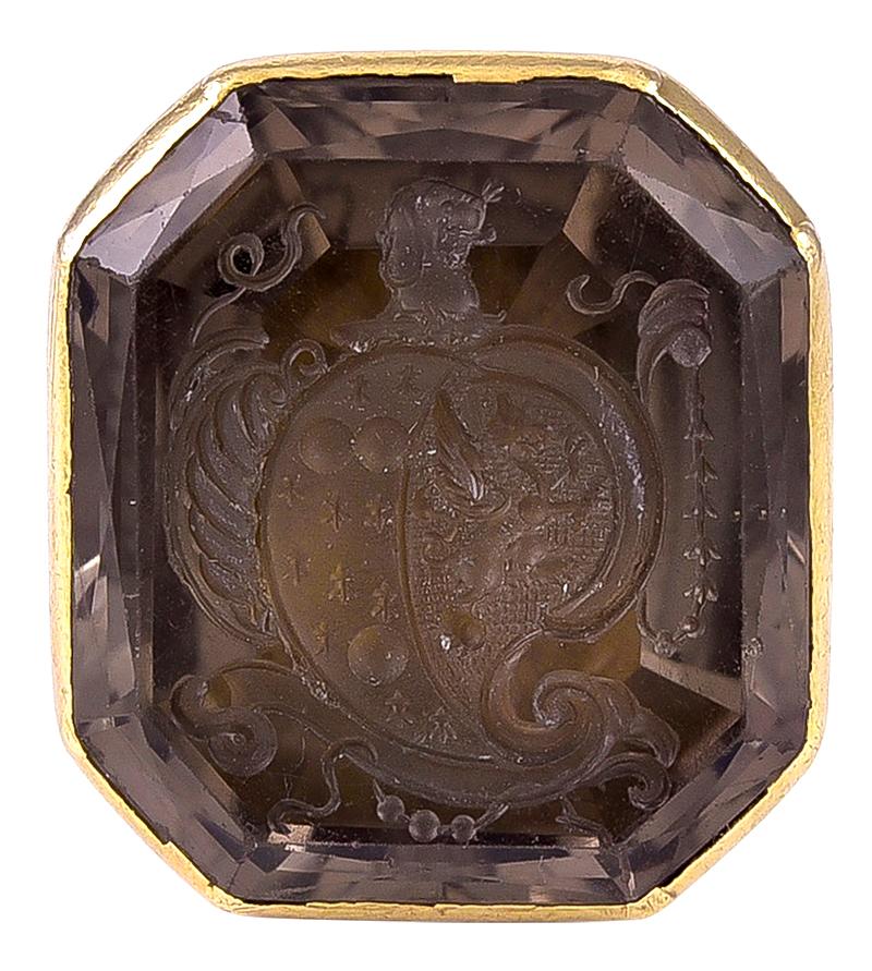 Women's or Men's Antique Georgian 18 Karat Gold and Smokey Quartz Intaglio Fob Seal For Sale