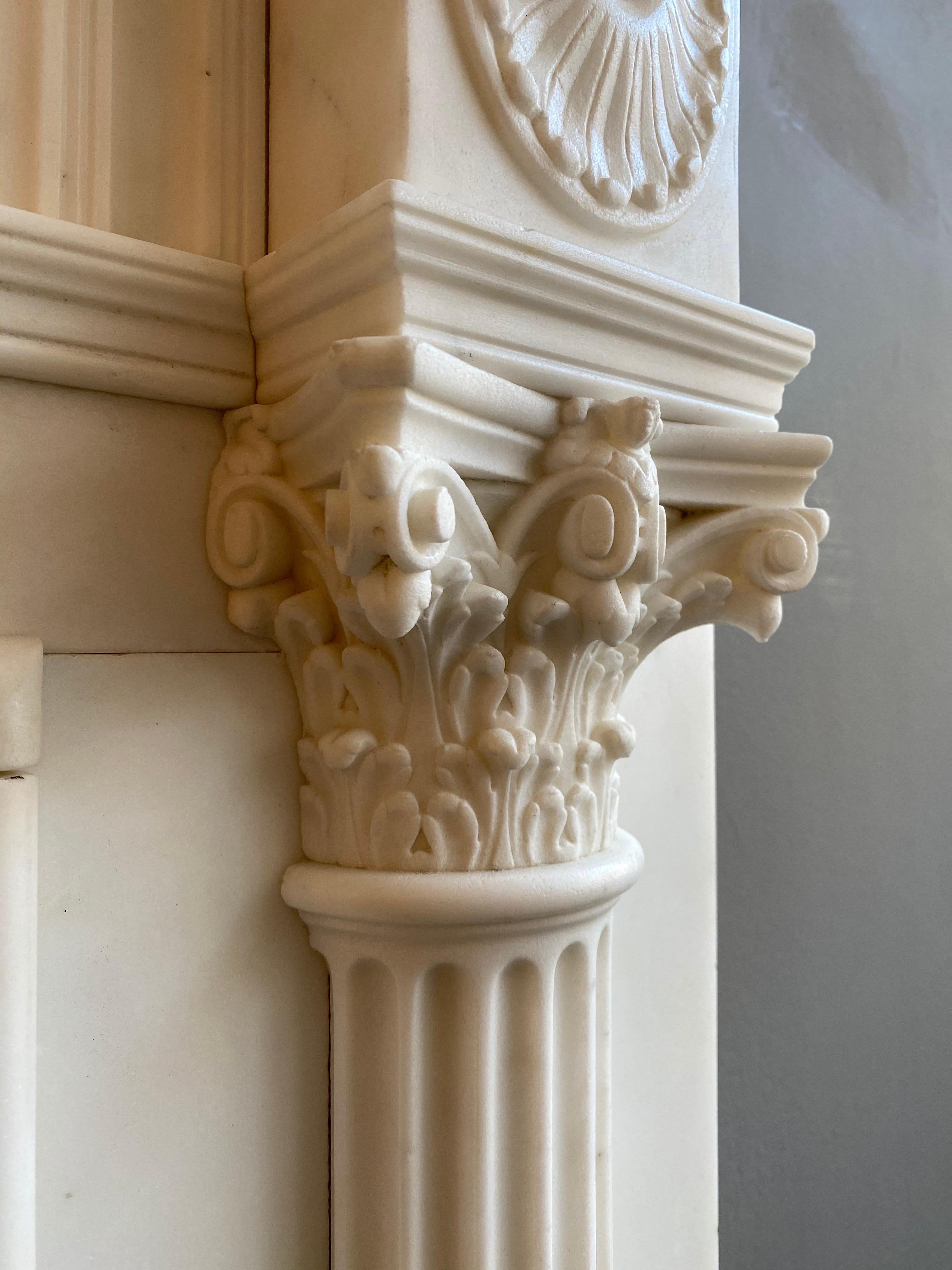 English Antique Georgian Neoclassical Fireplace Mantel in Statuary White Marble For Sale