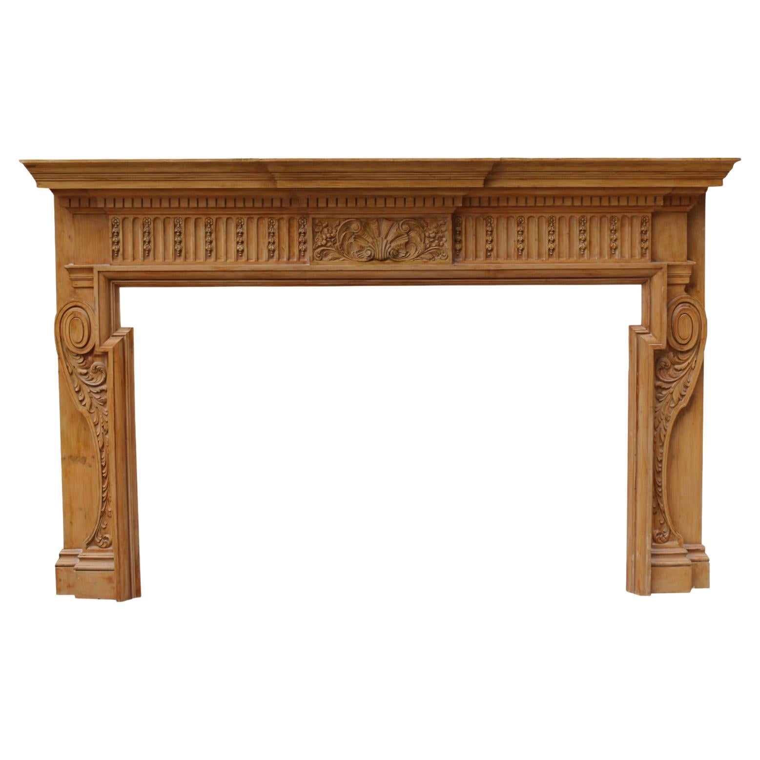 Antique Georgian Style Carved Pine Fire Surround For Sale