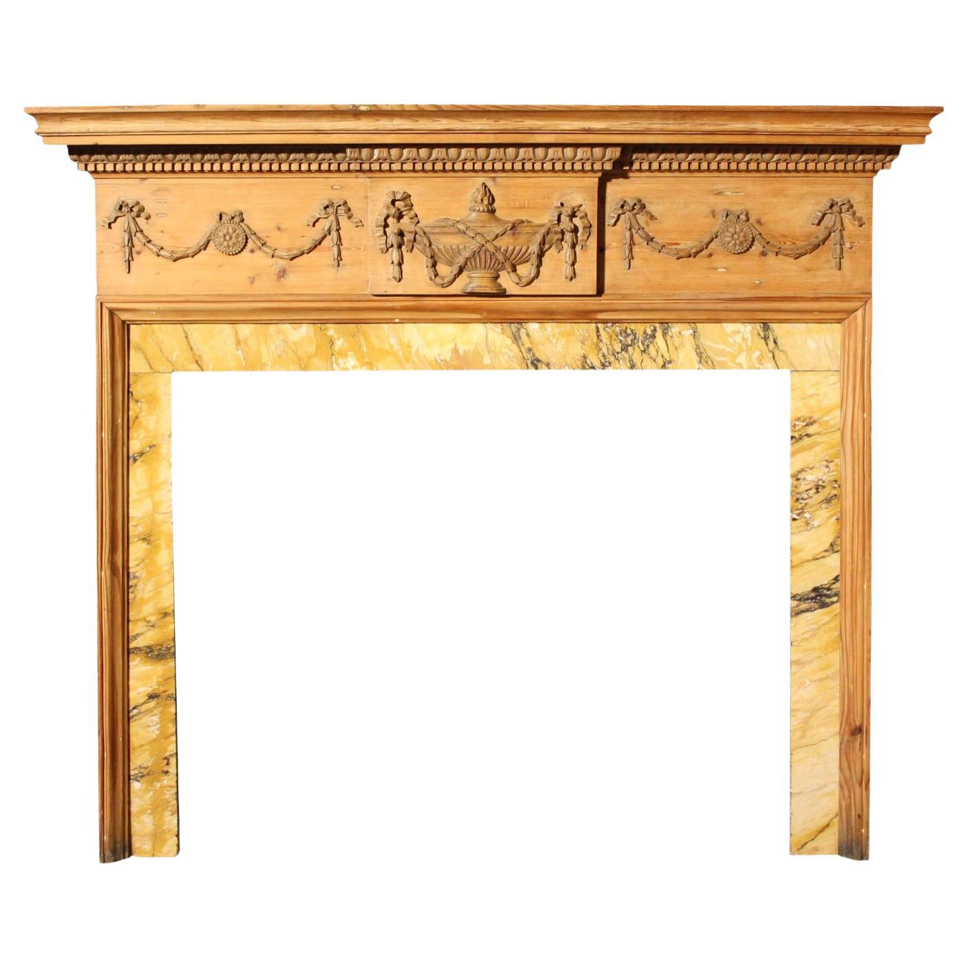 Antique Georgian Style Carved Pine Fireplace Surround