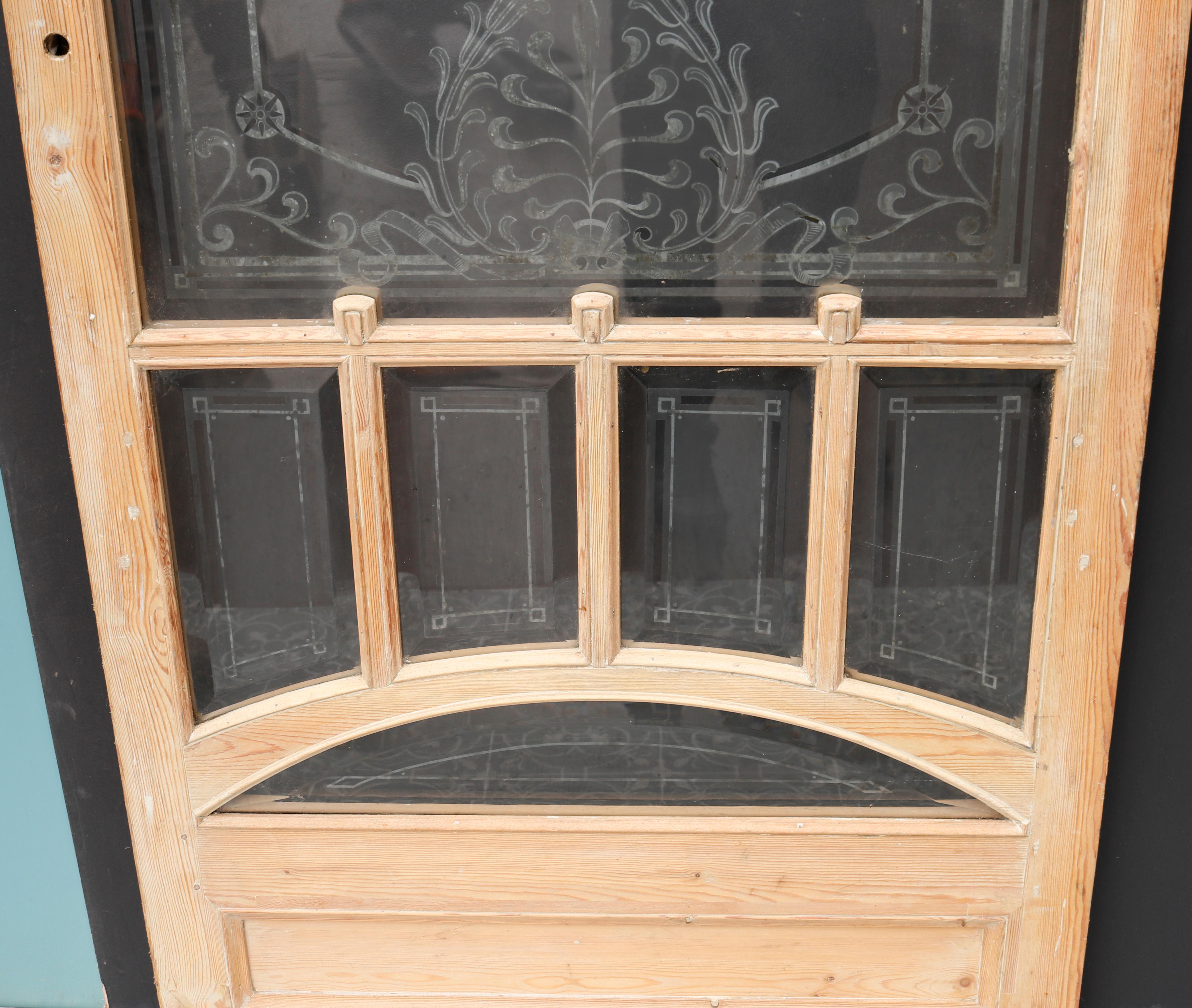 Victorian 19th Century Reclaimed Etched Glazed Pine Door For Sale