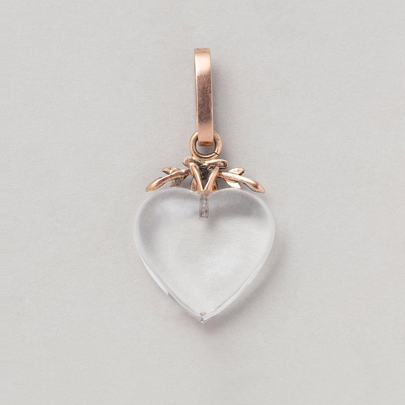 Victorian An Antique Gold and Silver Heart Pendant with Rock Crystal and diamondsDiamond For Sale