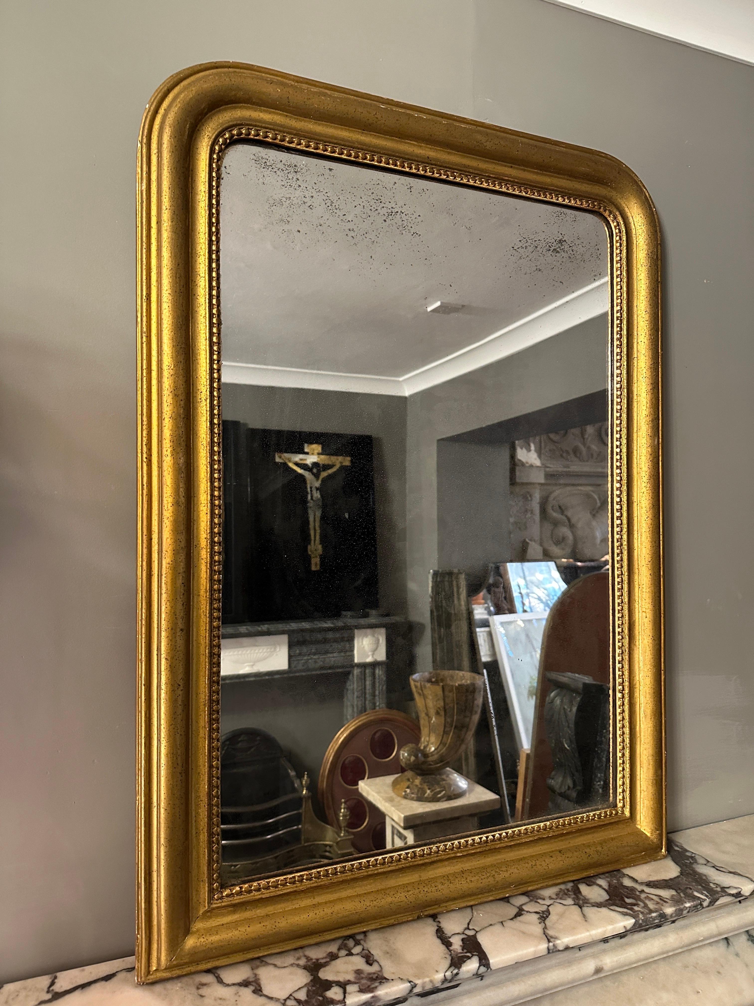 Late 19th Century An Antique Gold Gilt Domed Top French Mirror