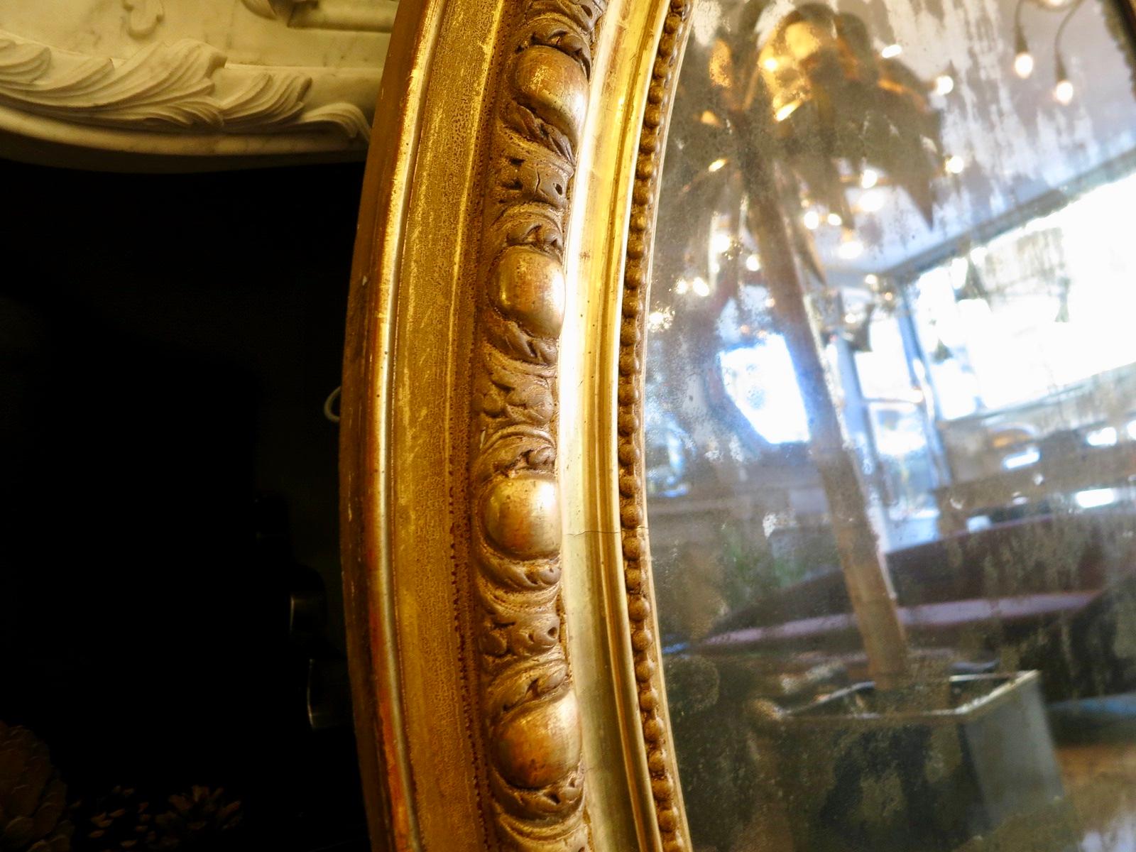 Antique Gold Gilt French Oval Crested Mirror In Good Condition In London, GB