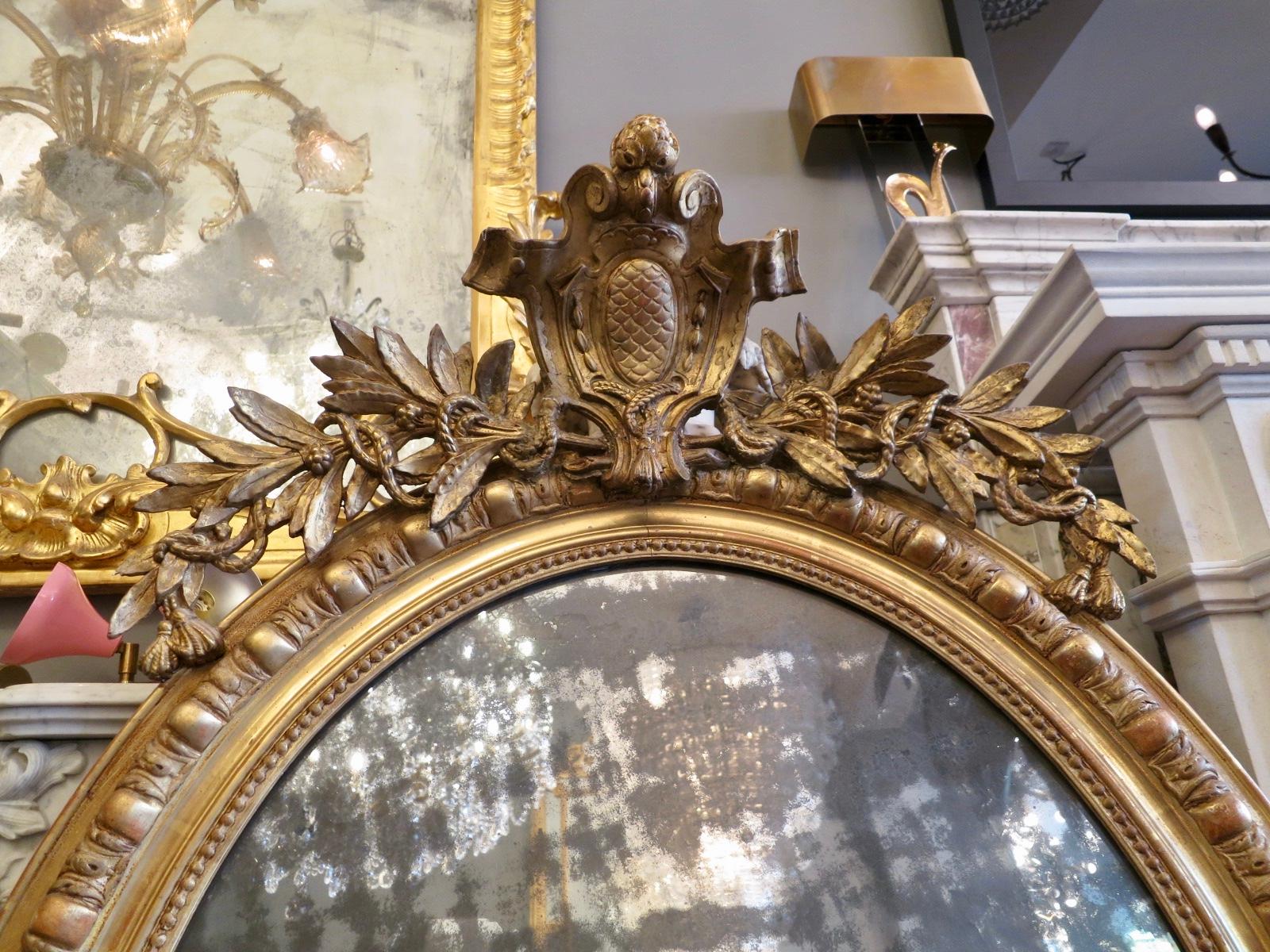 19th Century Antique Gold Gilt French Oval Crested Mirror