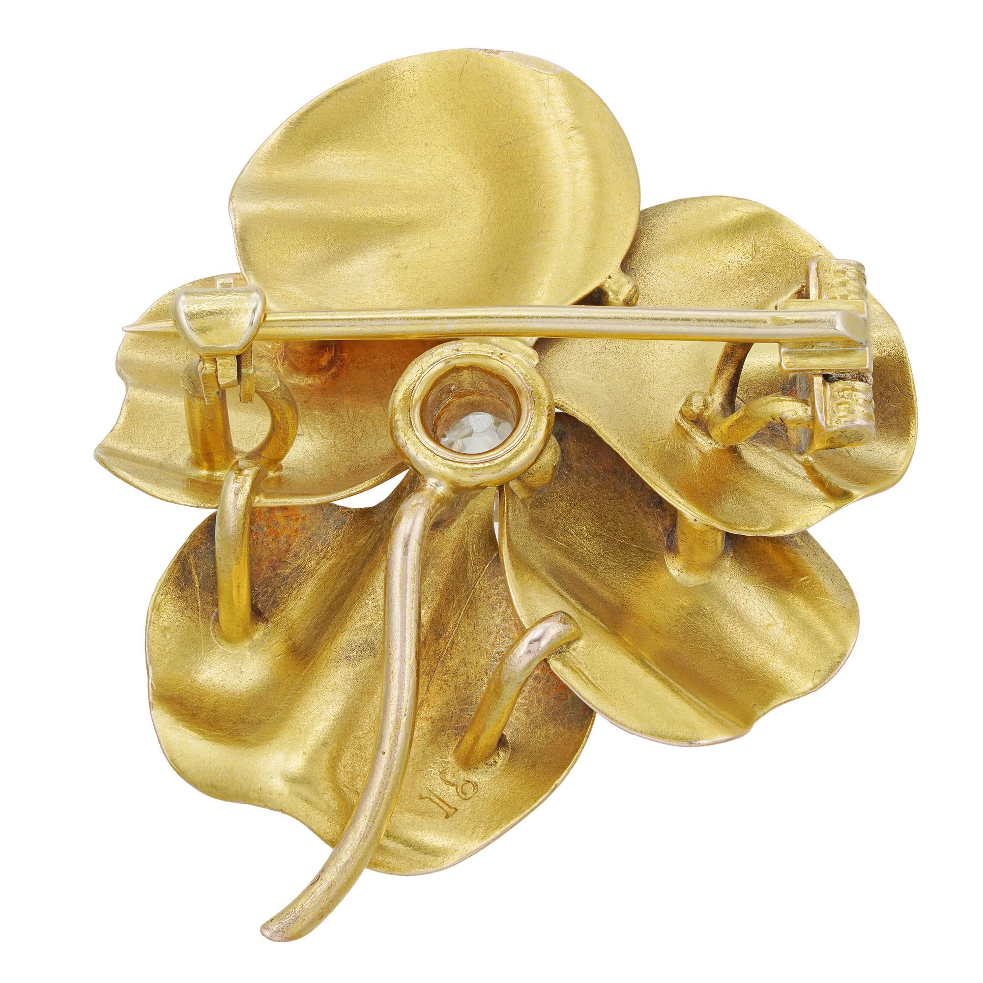 Art Nouveau Antique Gold Pansy Brooch