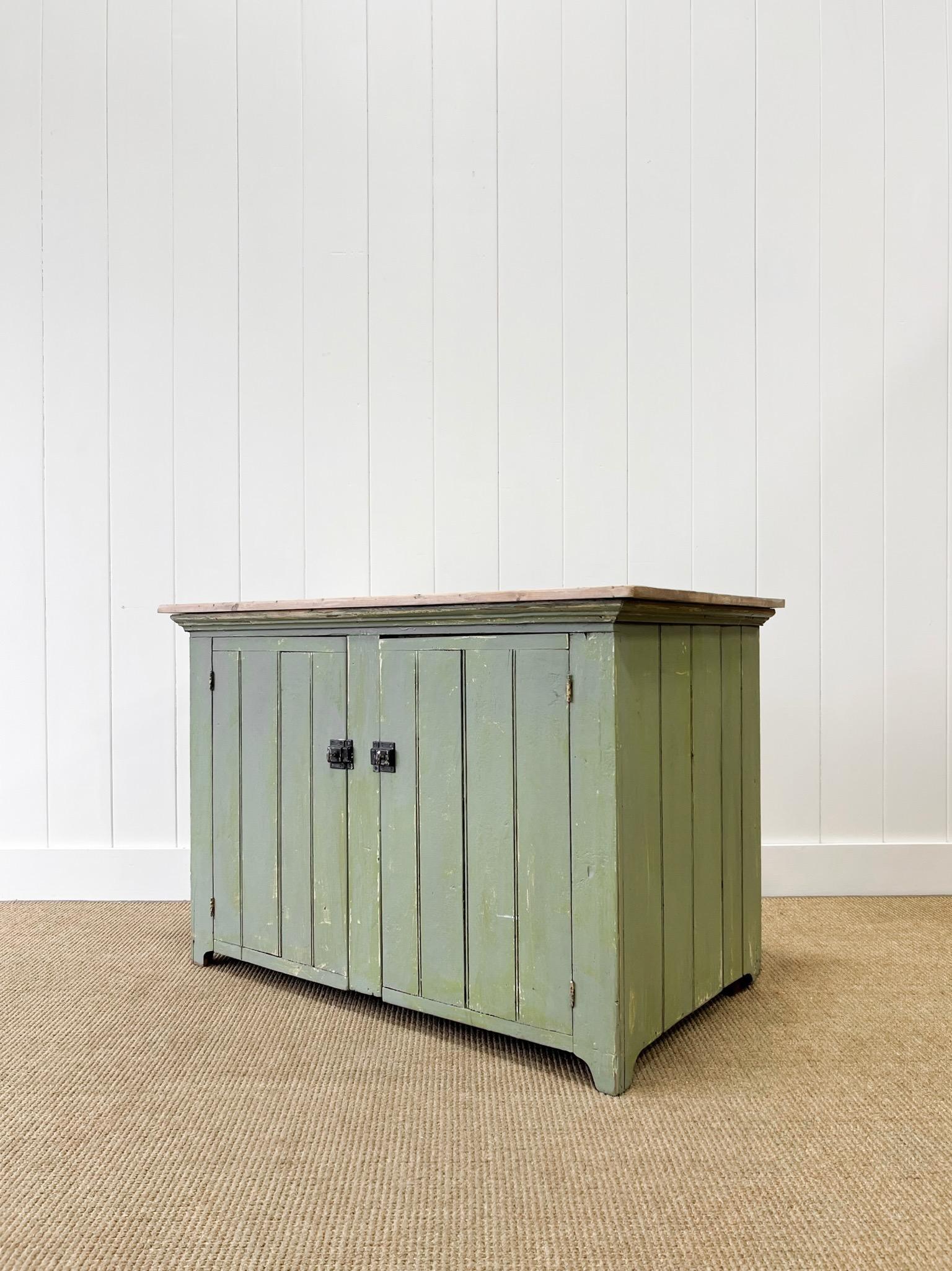 British An Antique Green Painted Pine Cupboard c1900 For Sale