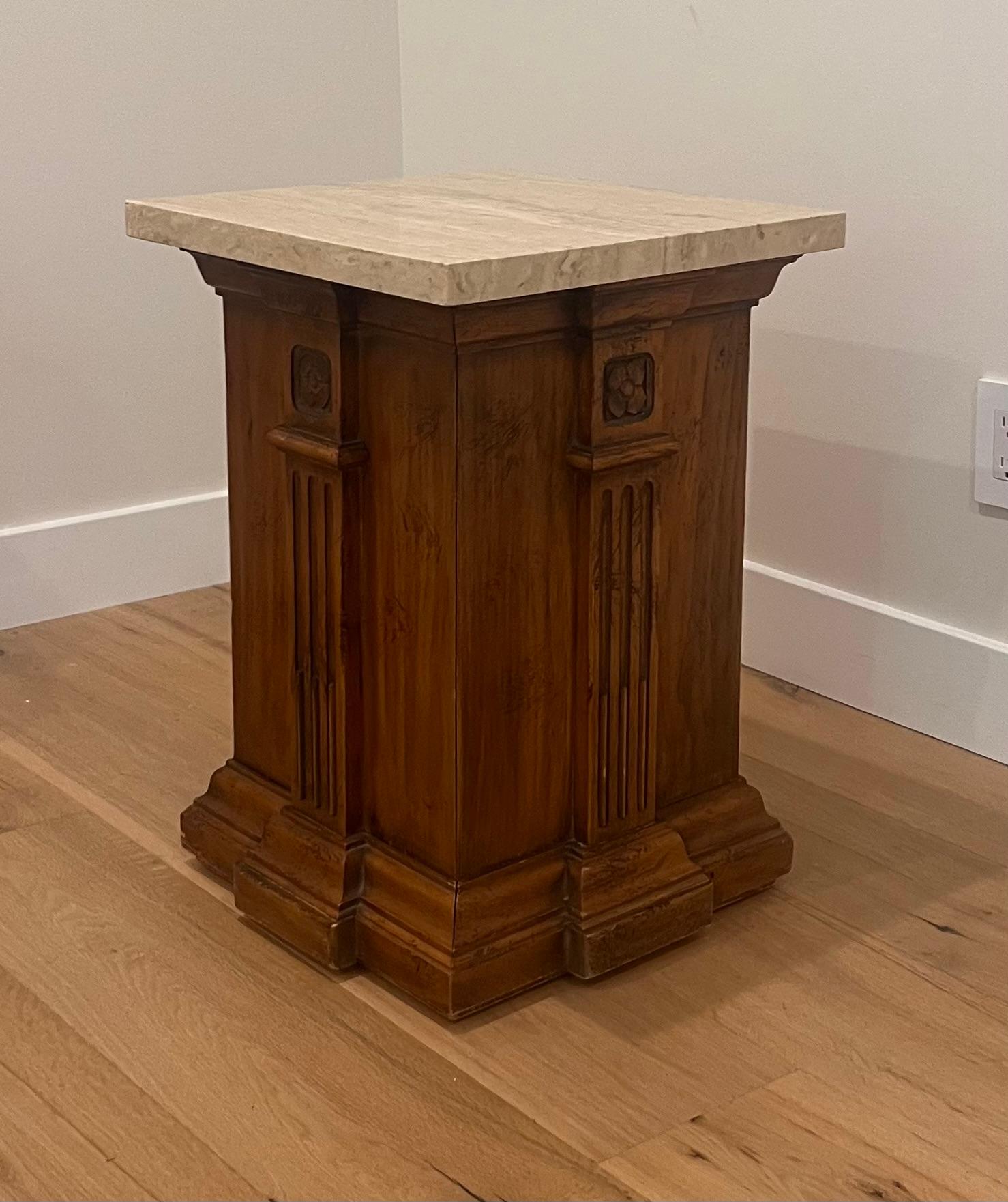Marble An antique hand-carved Arts & Crafts side table / pedestal, early 20th century For Sale