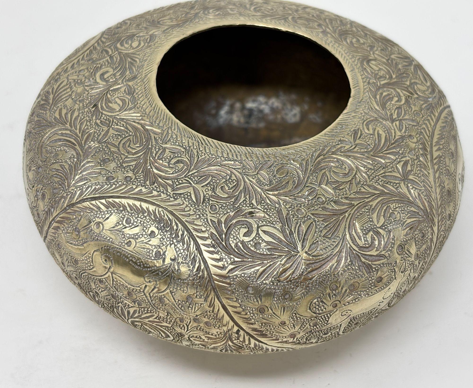 An antique Hand-Chiseled Indo-Persian Brass Bowl For Sale 5
