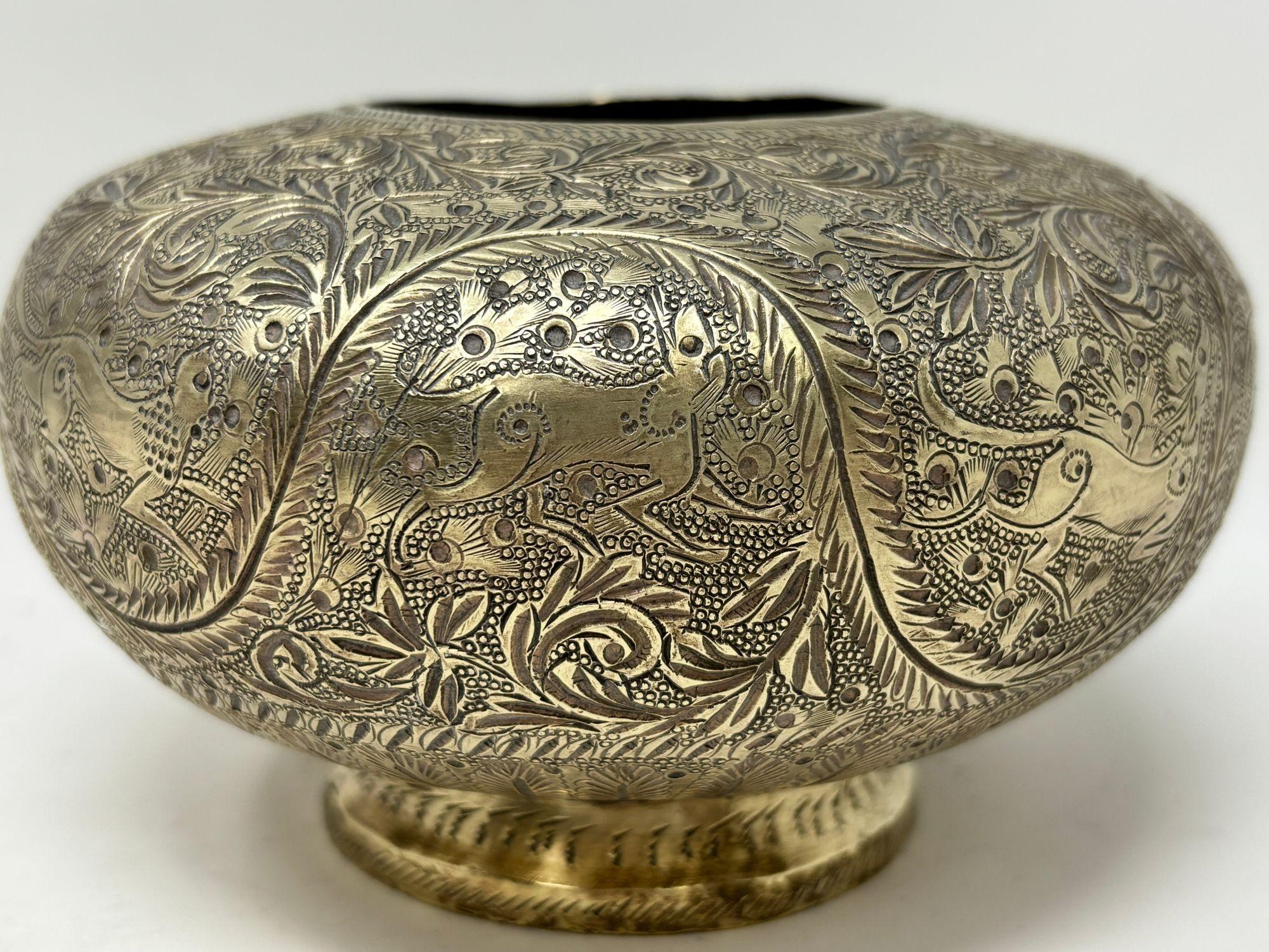 An antique Hand-Chiseled Indo-Persian Brass Bowl For Sale 9