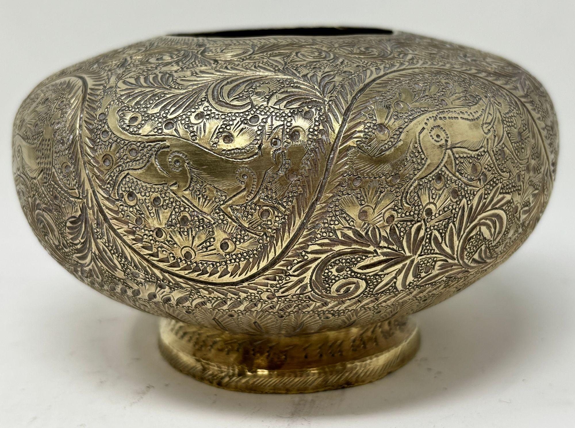 An antique Hand-Chiseled Indo-Persian Brass Bowl For Sale 11
