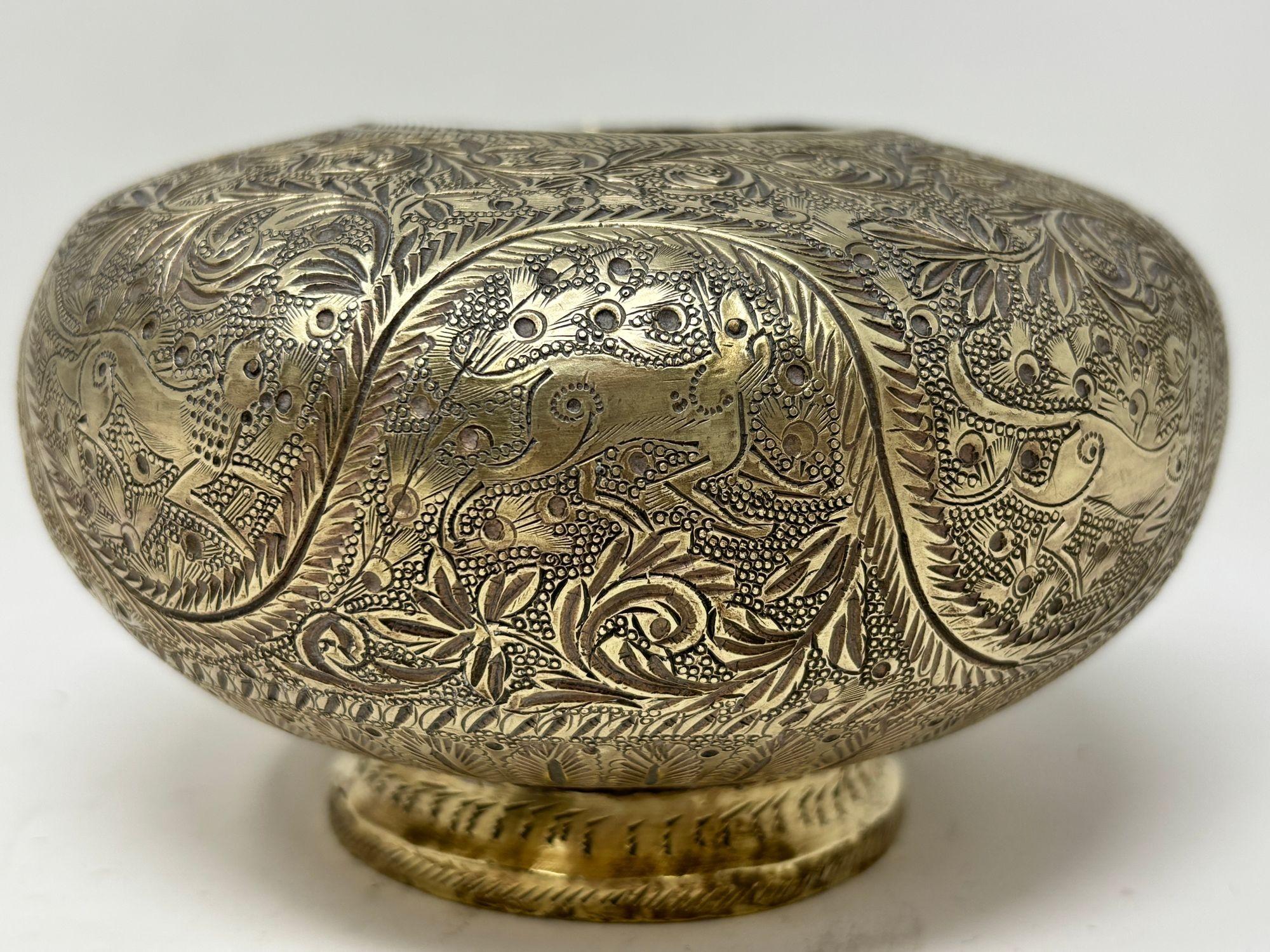 Hand-Carved An antique Hand-Chiseled Indo-Persian Brass Bowl For Sale
