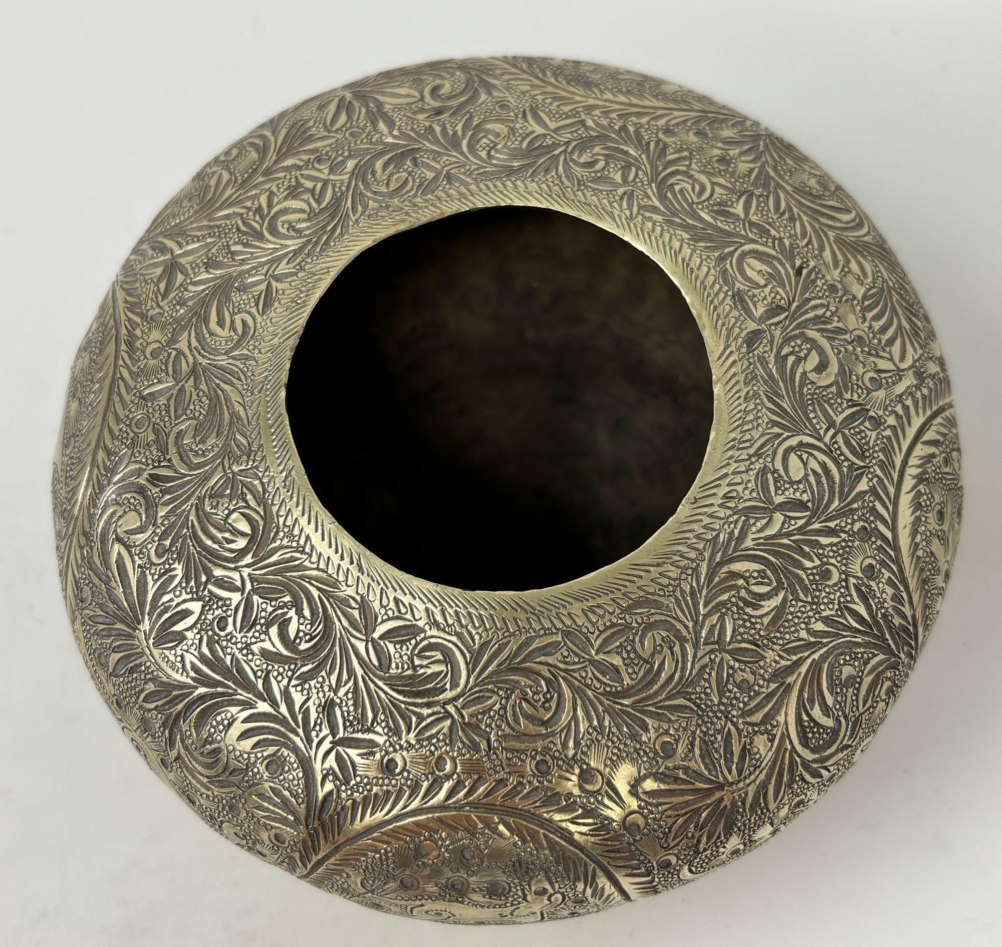 20th Century An antique Hand-Chiseled Indo-Persian Brass Bowl For Sale