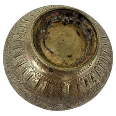 Antique Hand-Chiseled Indo-Persian Brass Bowl, Qajar Style, 1920