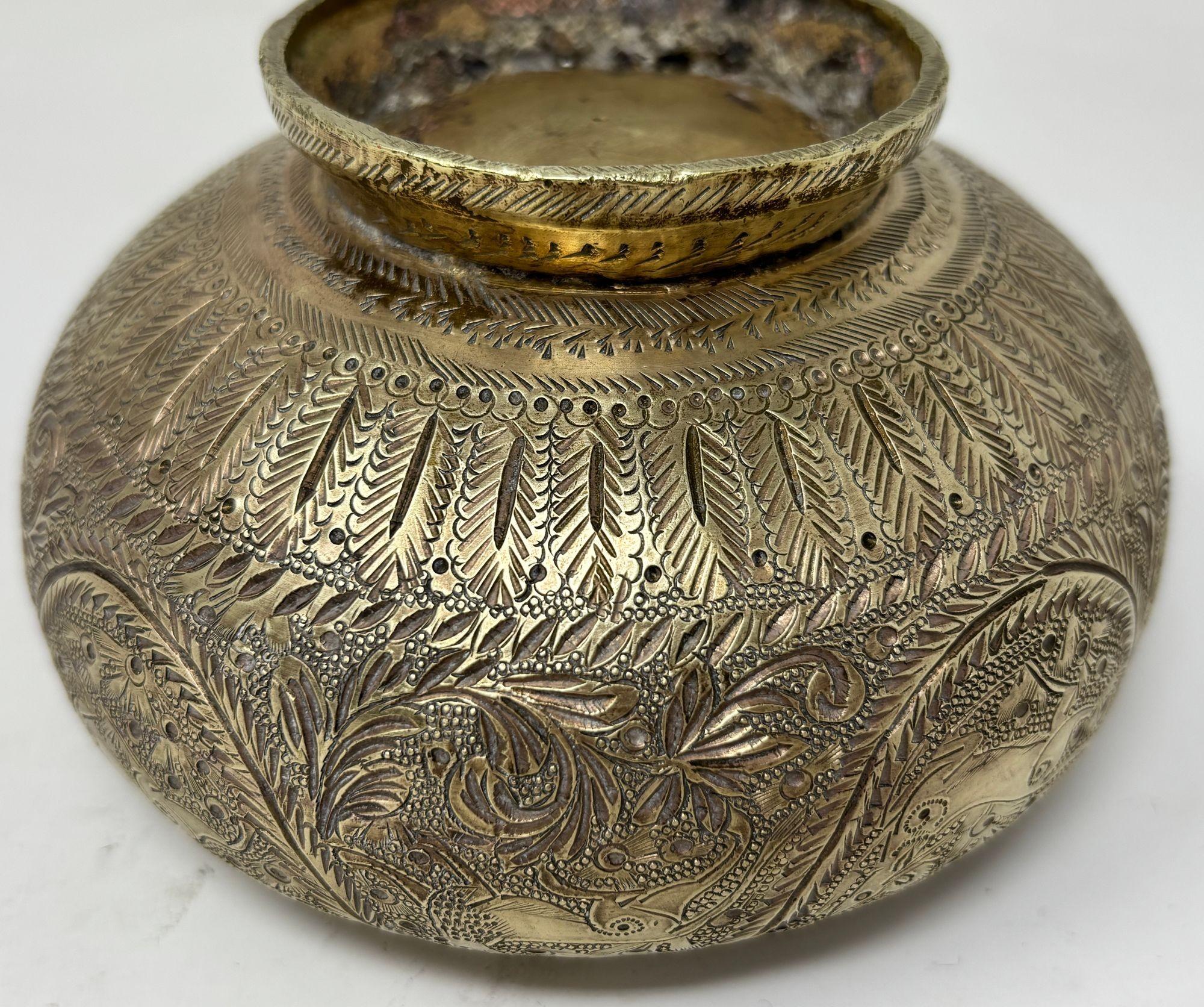 An antique Hand-Chiseled Indo-Persian Brass Bowl For Sale 2