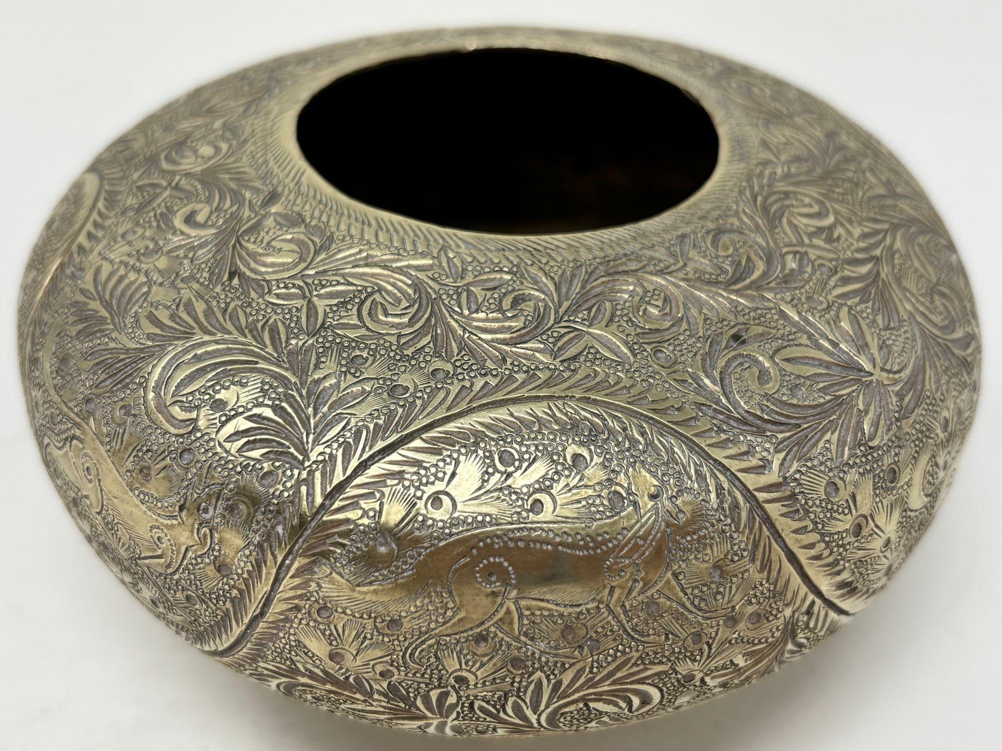 An antique Hand-Chiseled Indo-Persian Brass Bowl For Sale 4