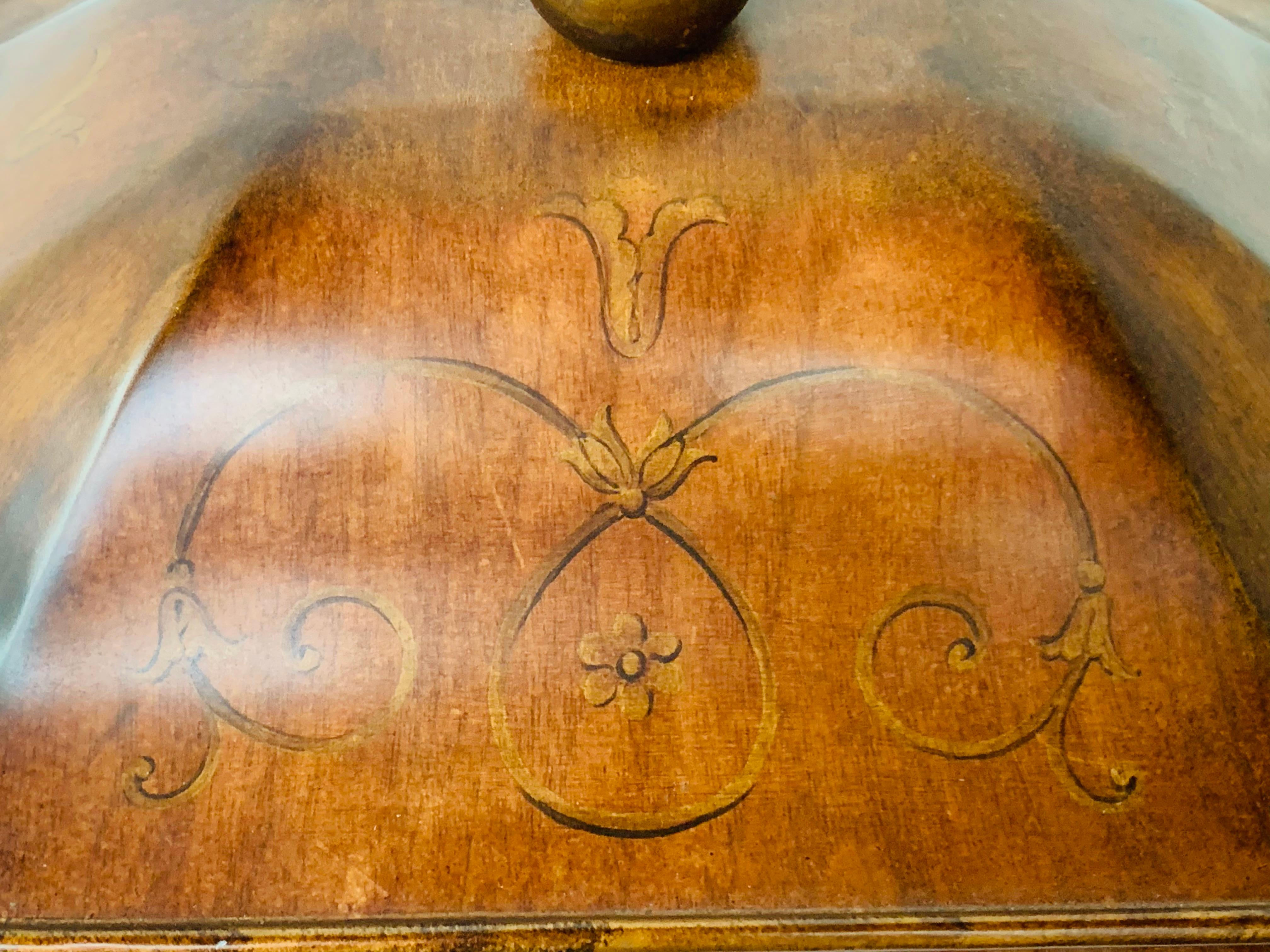 Mid-20th Century Antique Hand Painted Brown Metal Chest or Box with Floral Design  For Sale