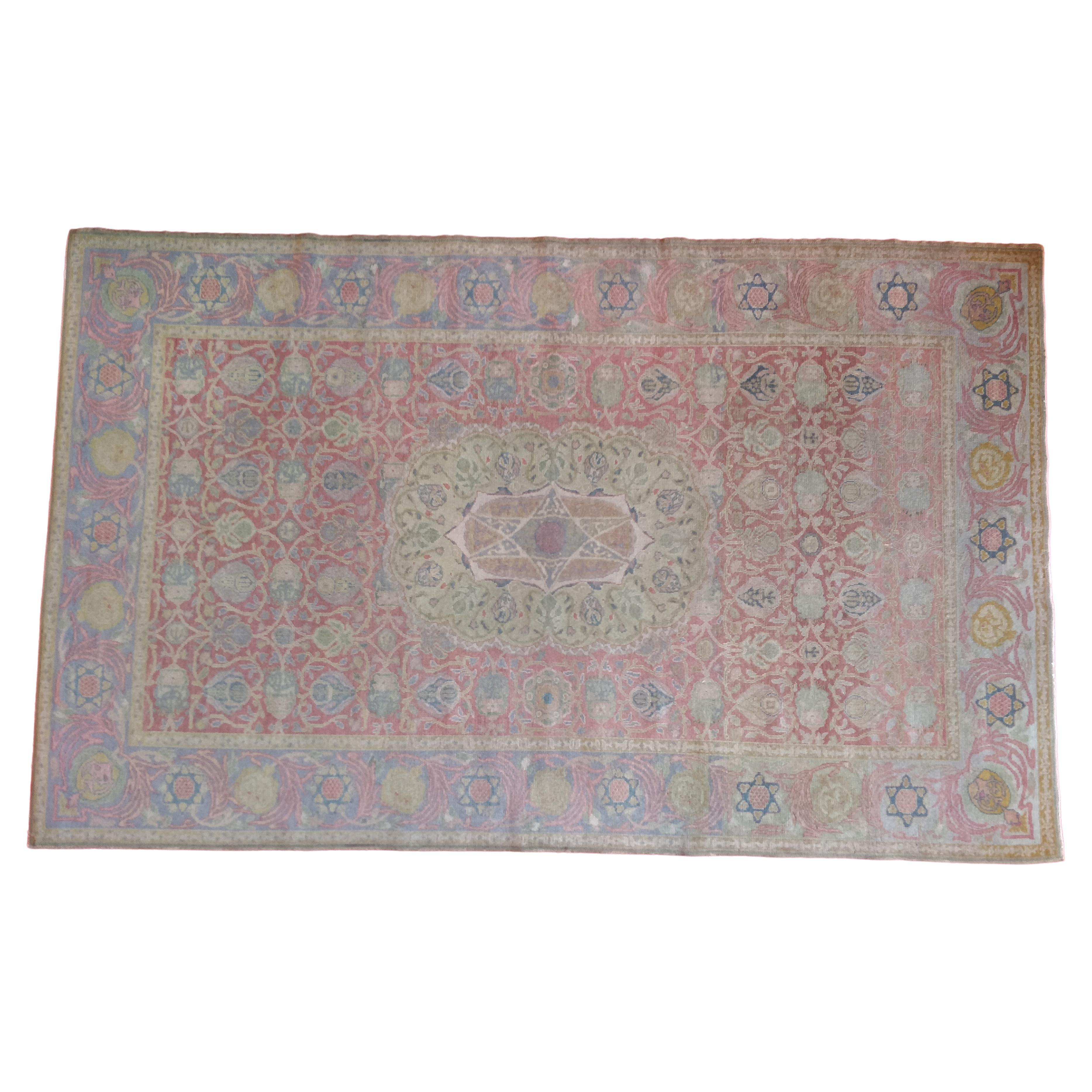 Antique Israel Bezalel Carpet with Judaica Symbols For Sale