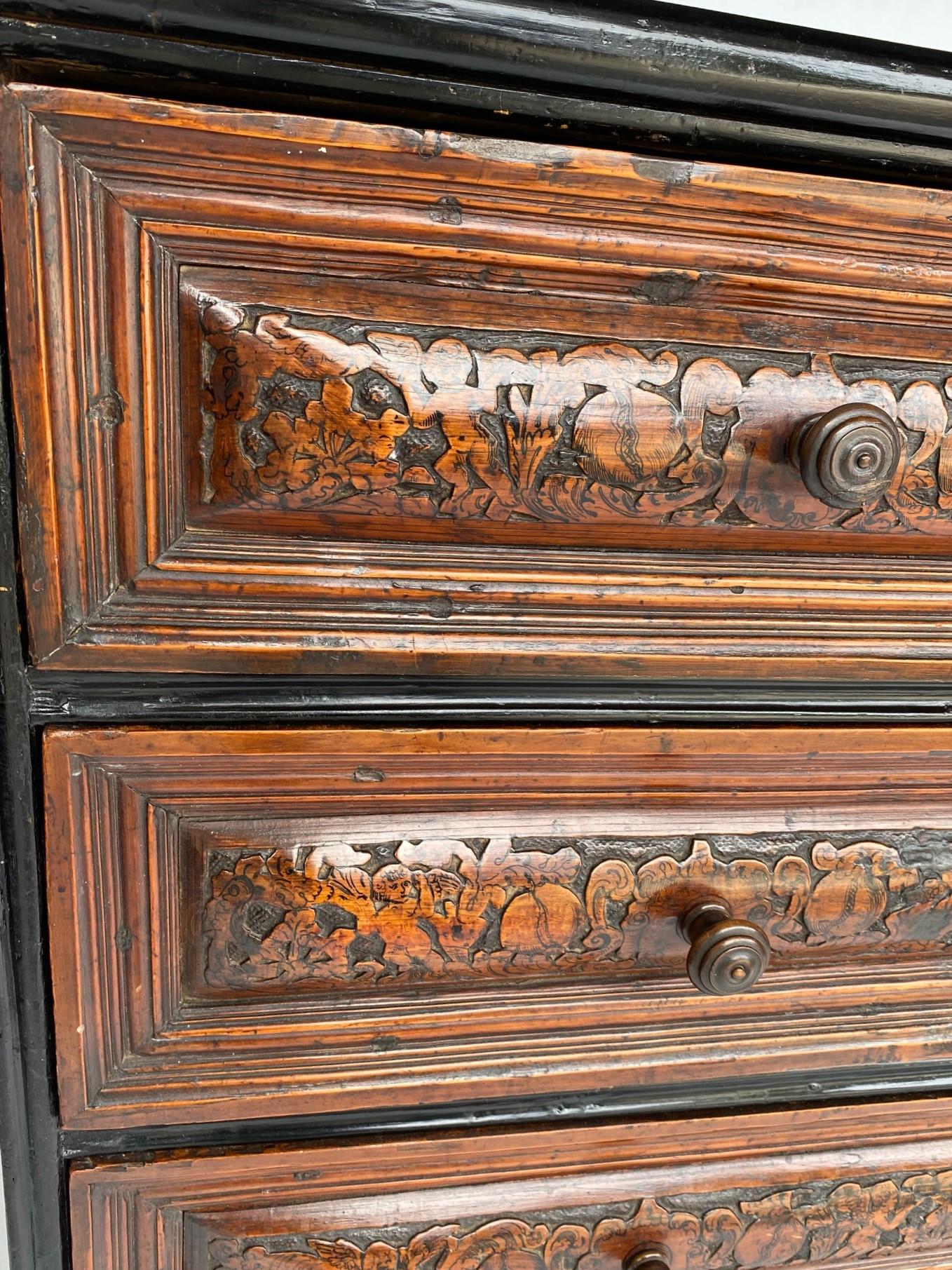 An Antique Italian Chest / Dresser Carved with a Warrior on Horseback  c1750 For Sale 4