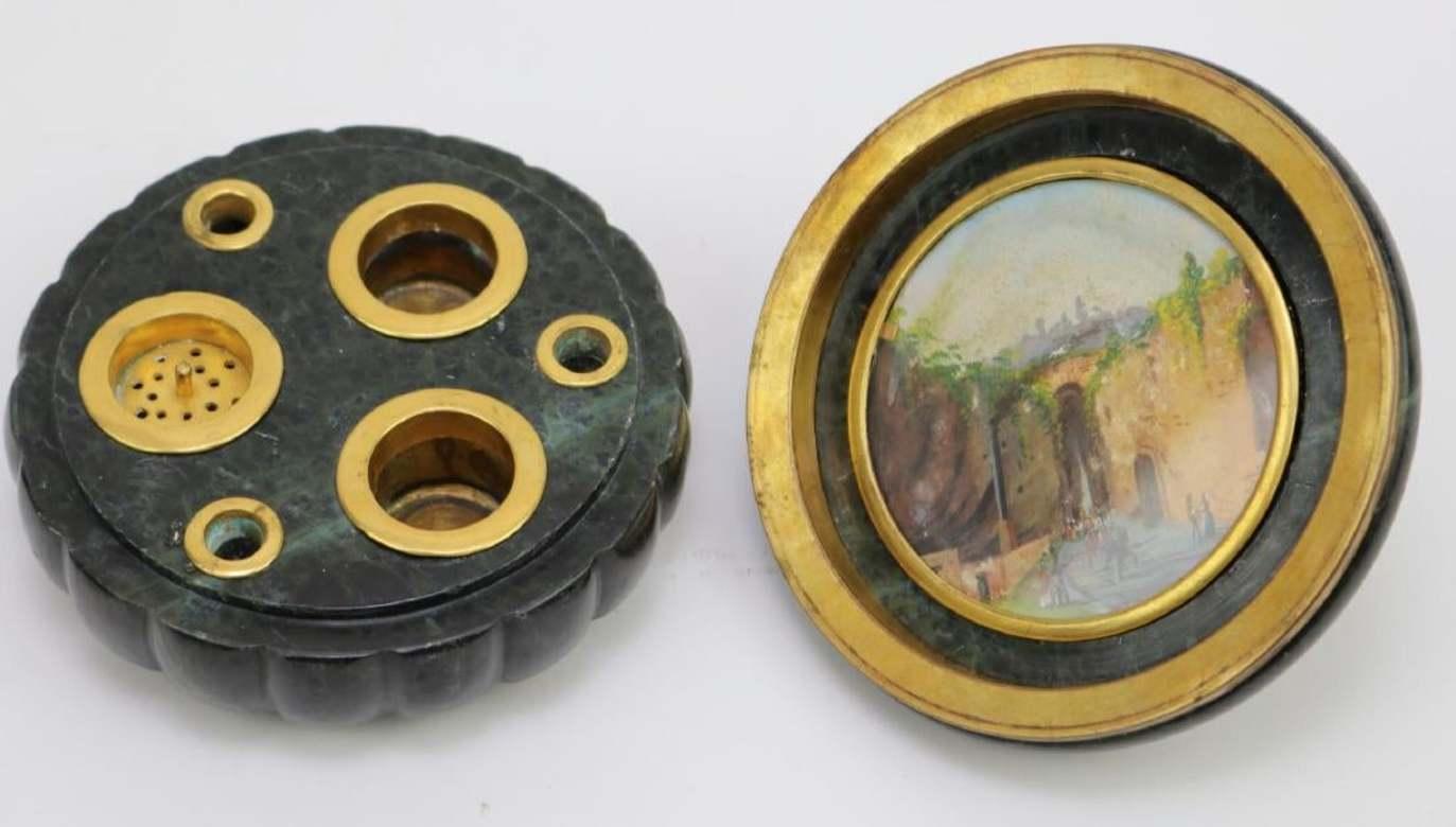 Antique Italian Grand Tour Green Marble Inkwell, Naples, 1860 13