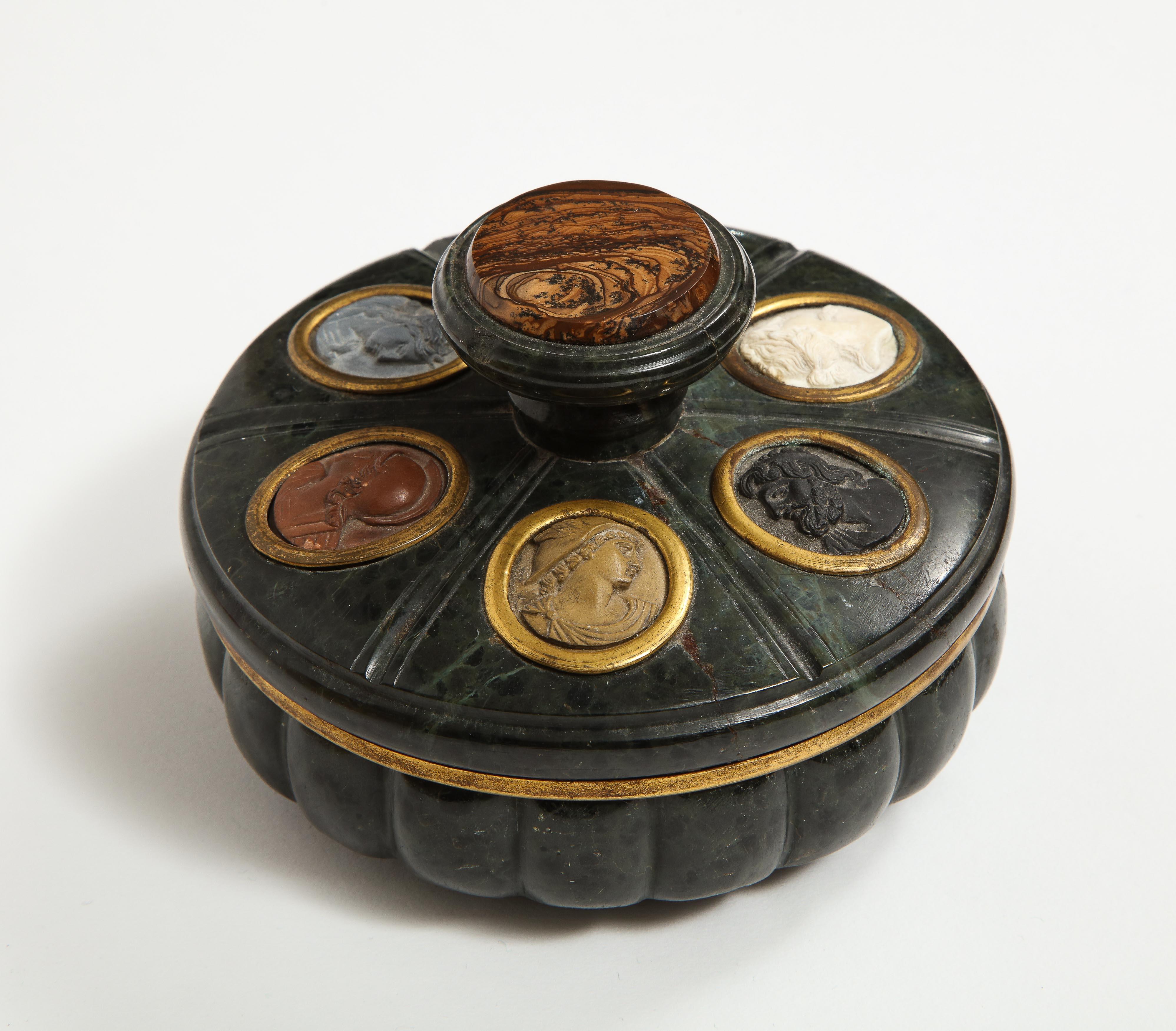 Lava Antique Italian Grand Tour Green Marble Inkwell, Naples, 1860