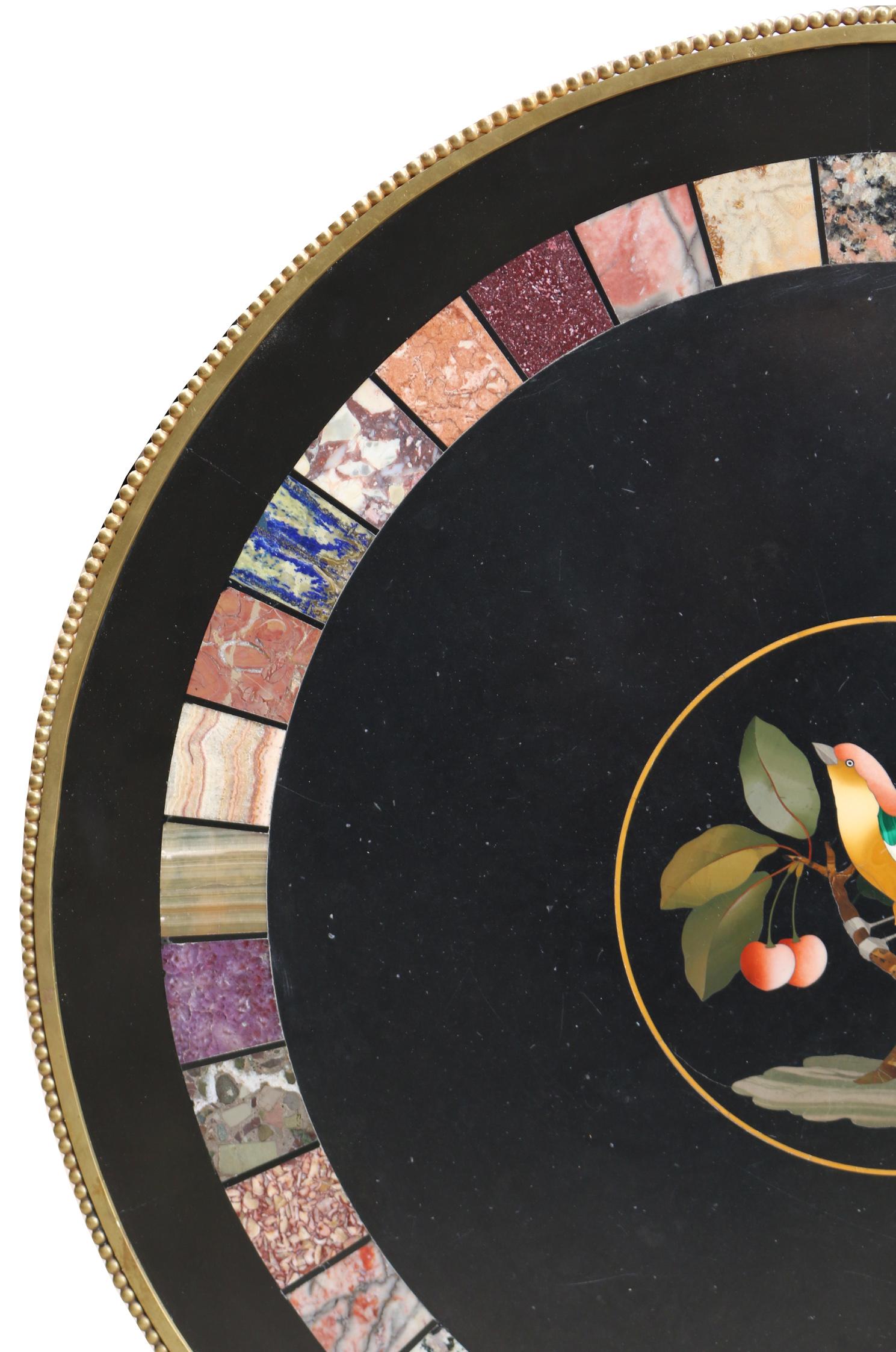 19th Century Antique Italian Pietra Dura Table with a Carved Marble Stand