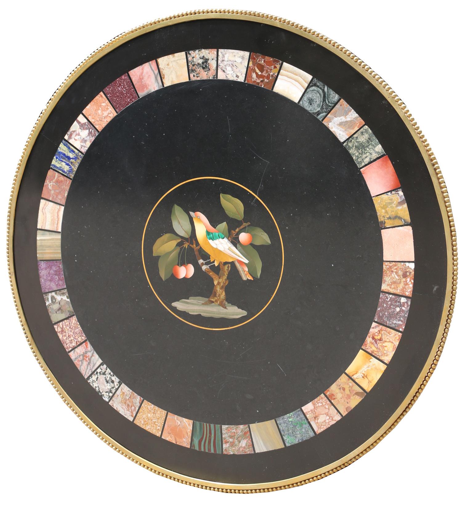 Antique Italian Pietra Dura Table with a Carved Marble Stand 1