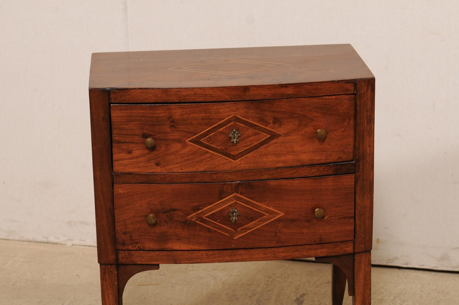 20th Century Antique Italian Raised Side Chest w/Subtly Bowed Front & Diamond Motif Inlay For Sale