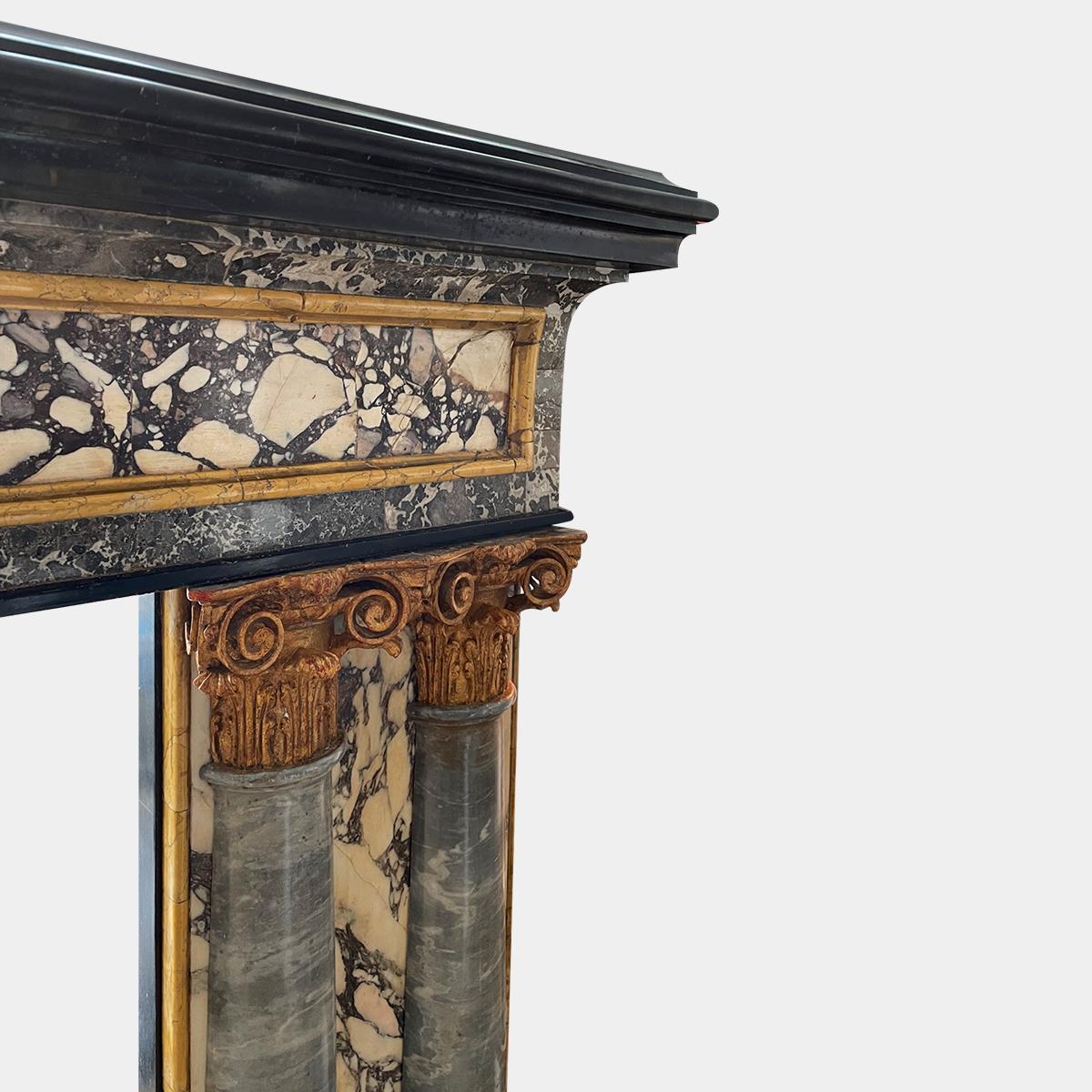 Renaissance Revival Antique Italian Renaissance Style Specimen Marble Fireplace Mantel