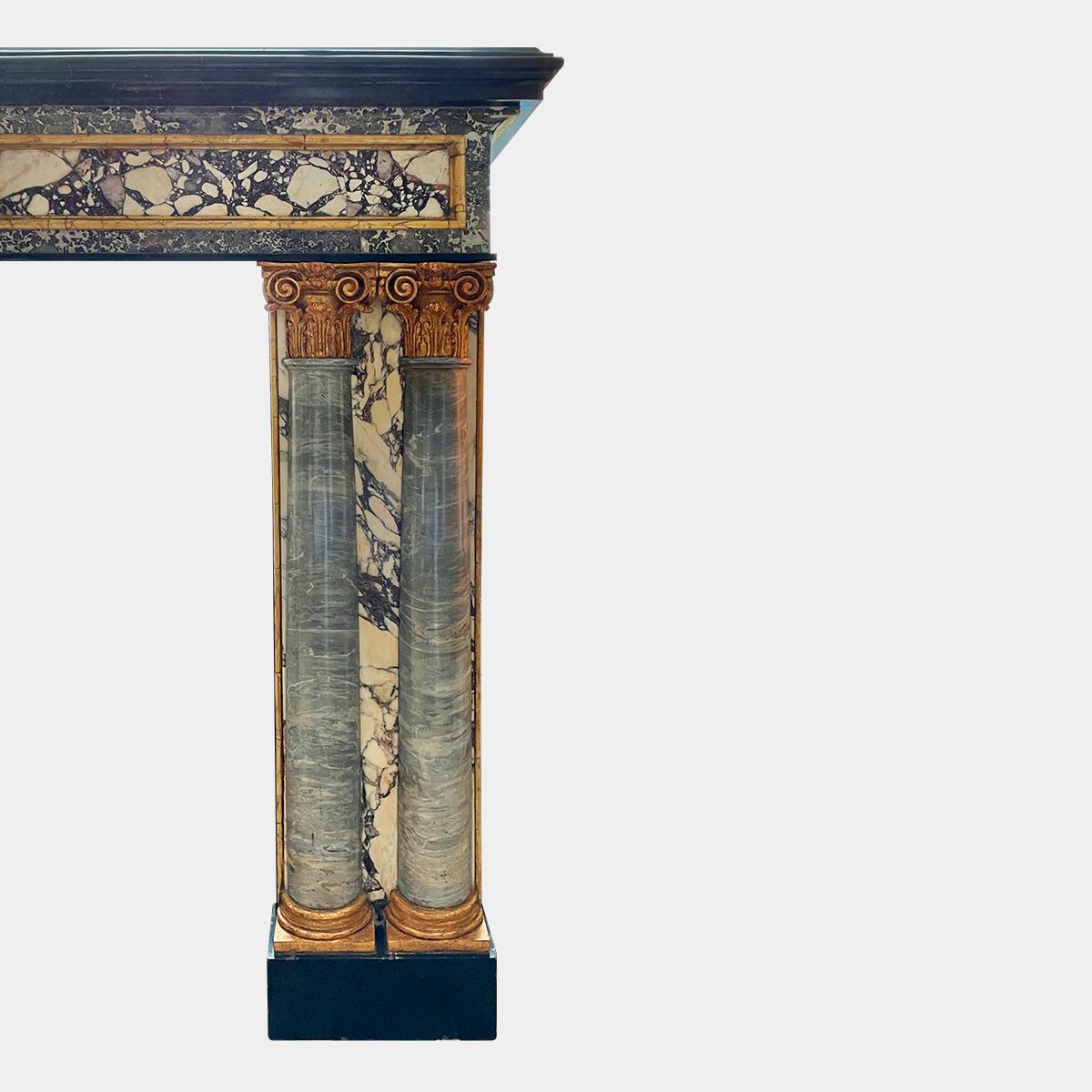 Carved Antique Italian Renaissance Style Specimen Marble Fireplace Mantel