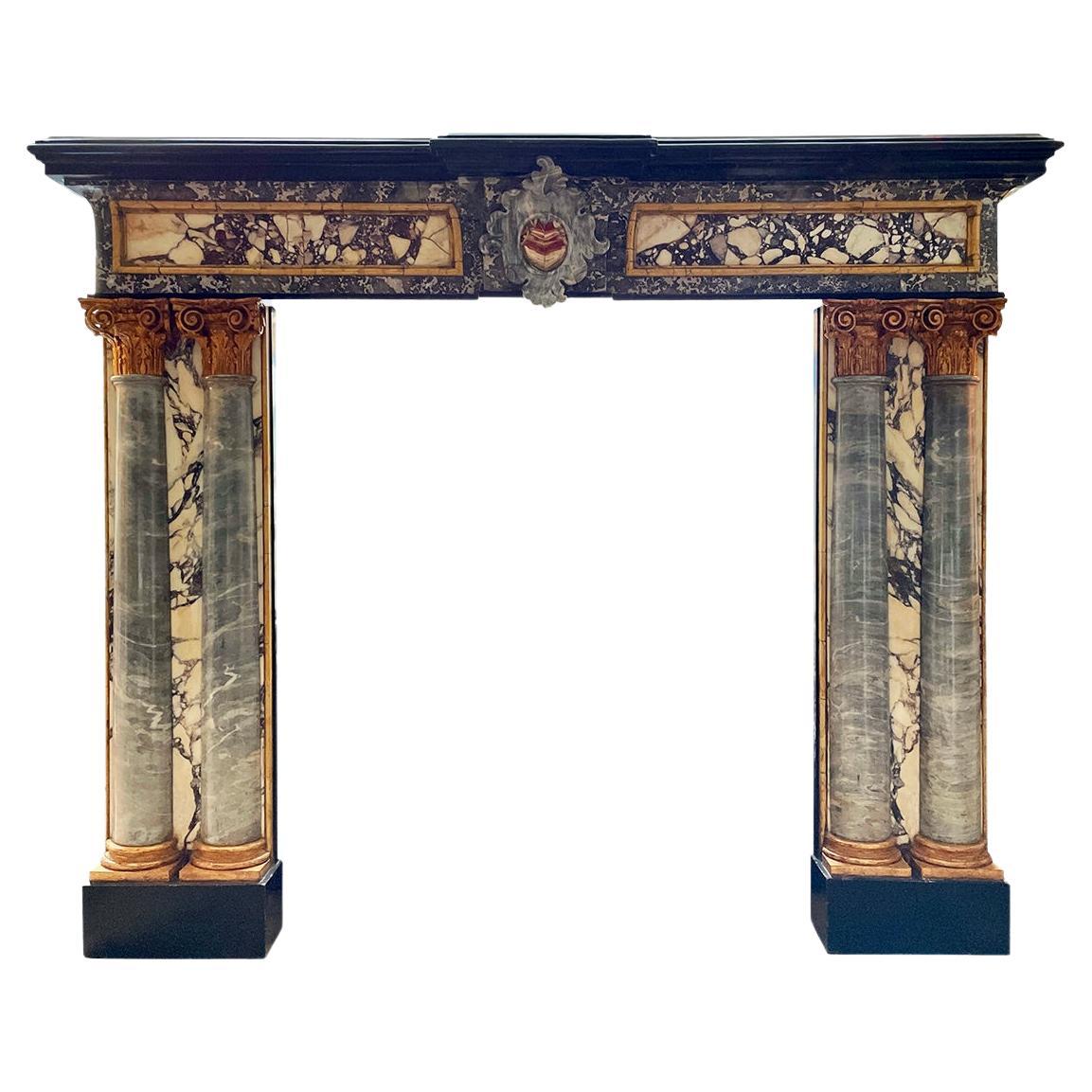 Antique Italian Renaissance Style Specimen Marble Fireplace Mantel