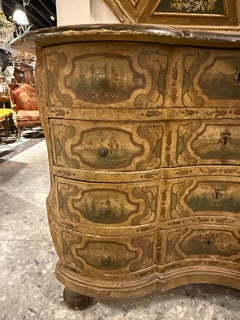 An Antique Italian Serpentine Front Painted Commode, 19th Century