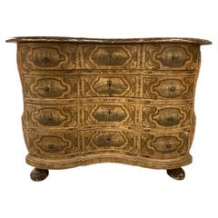 An Antique Italian Serpentine Front Painted Commode, 19th Century