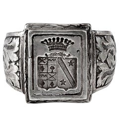 Antique Italian Silver Crested Intaglio Ring
