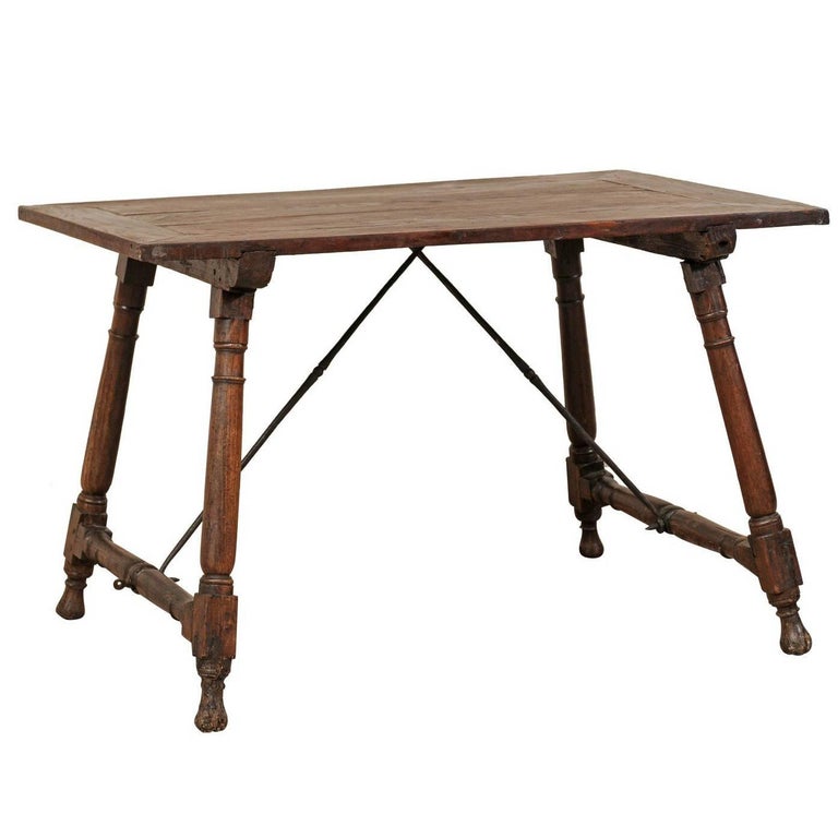Antique Italian Wood and Iron Stretchered Table (or Great Desk!) Late