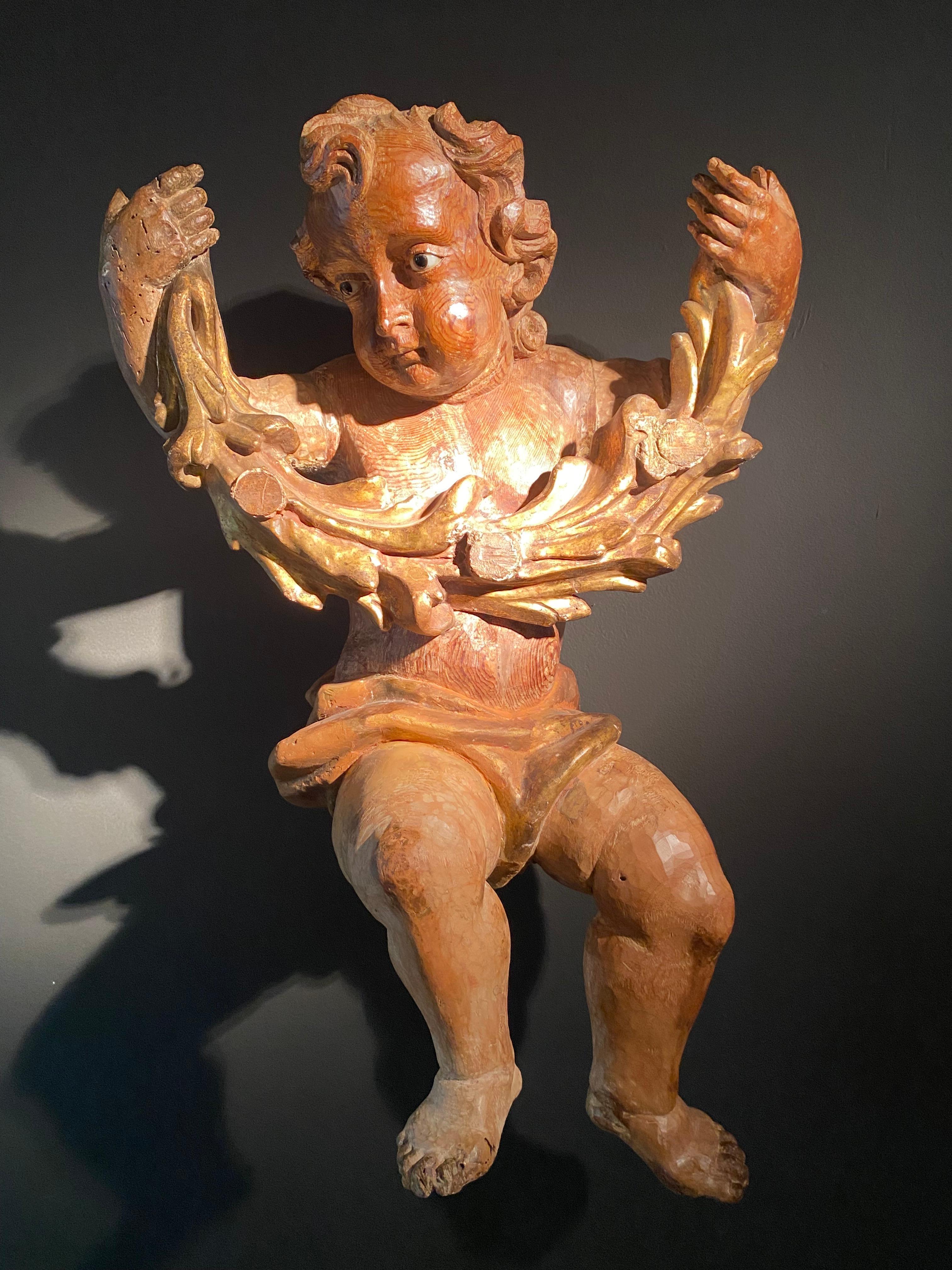 Ancien Putto italien en bois Bon état - En vente à Schellebelle, BE