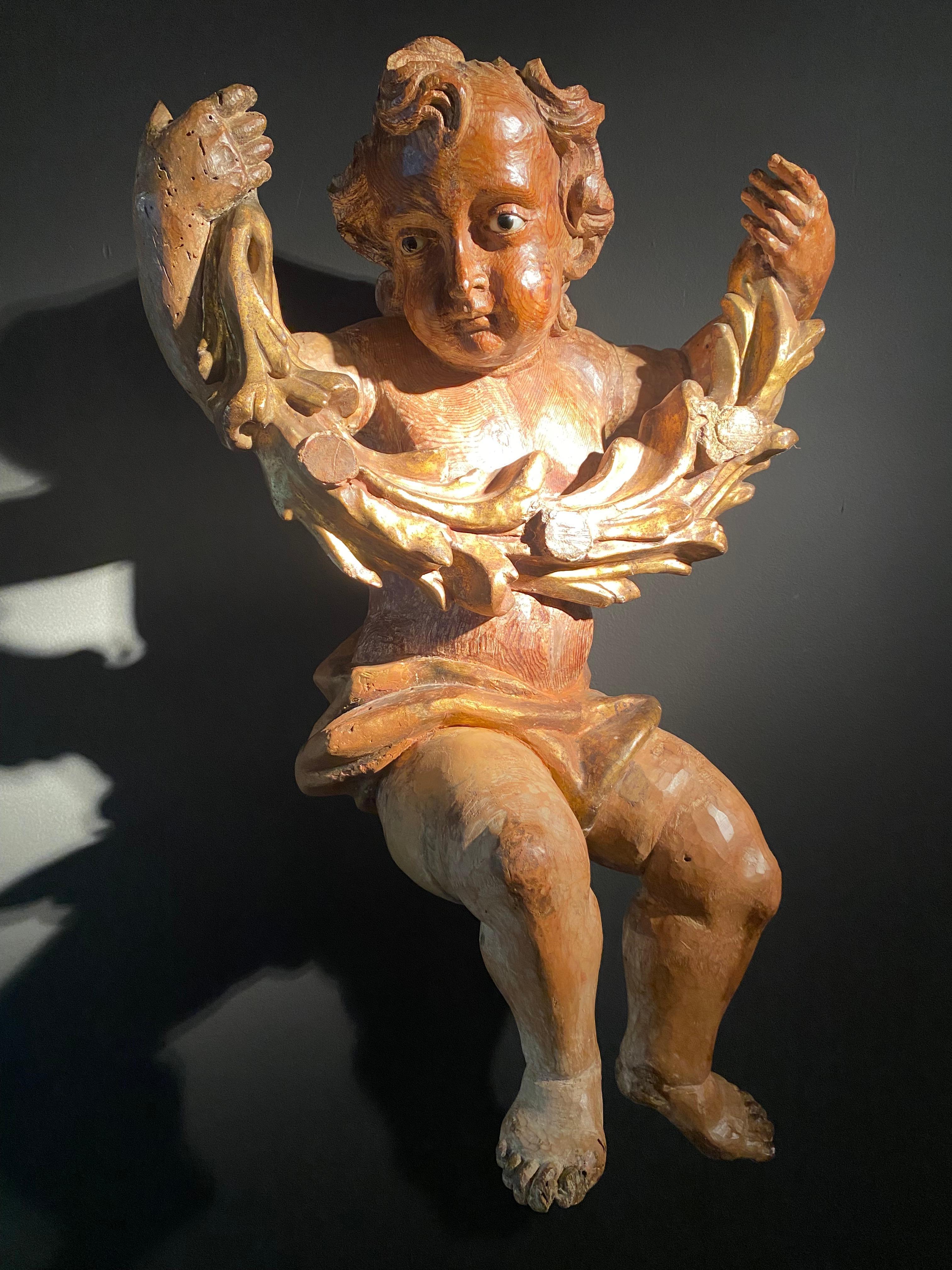 Bois Ancien Putto italien en bois en vente