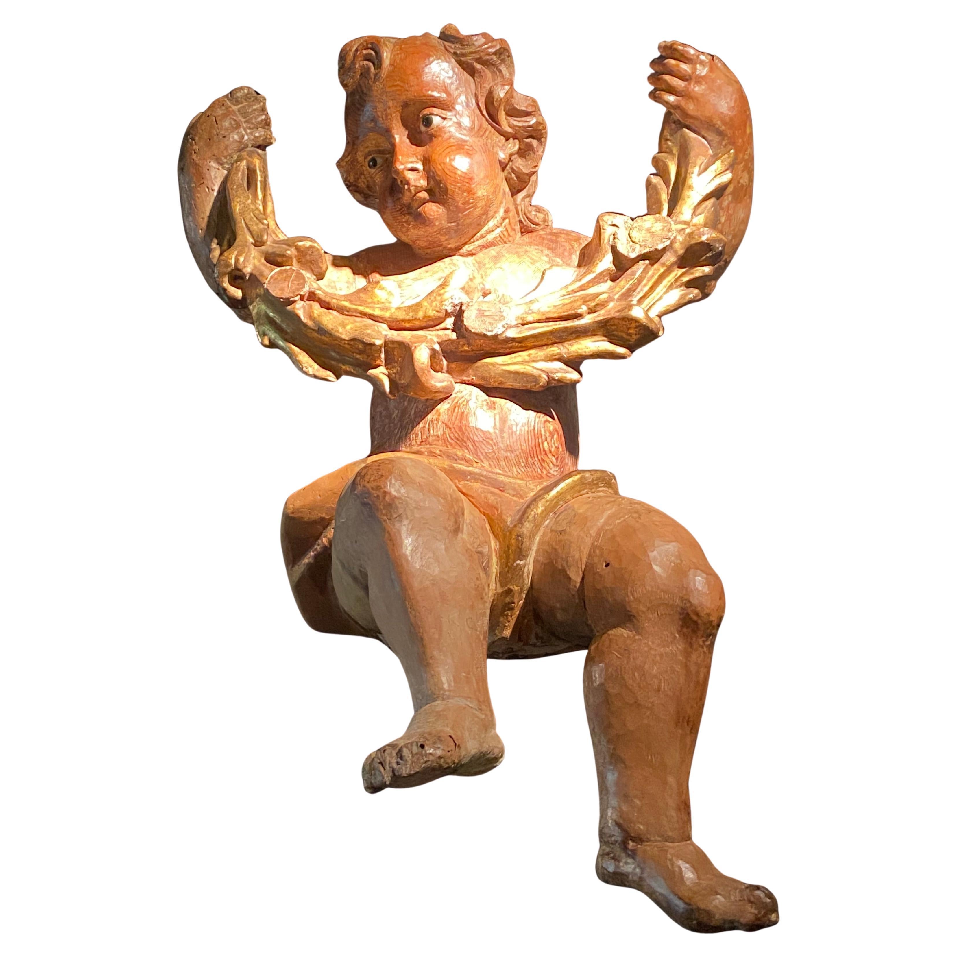 Ancien Putto italien en bois en vente