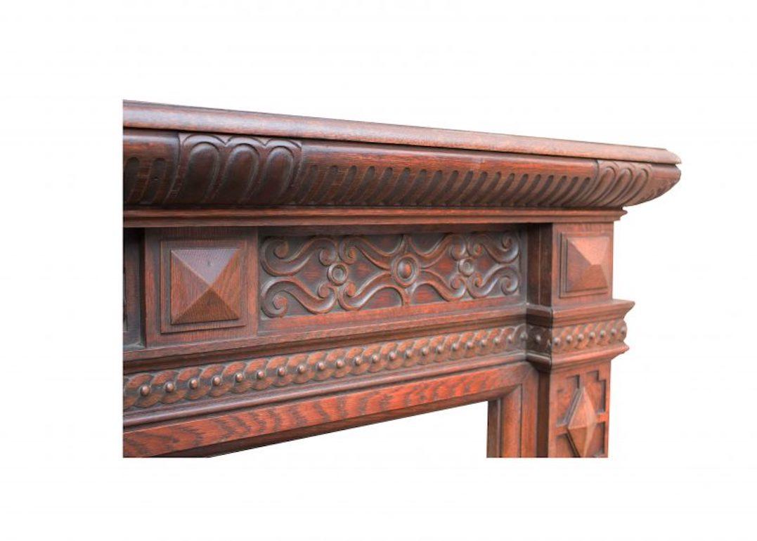 Antique Jacobean Style Carved Oak Fire Surround In Good Condition In Wormelow, Herefordshire