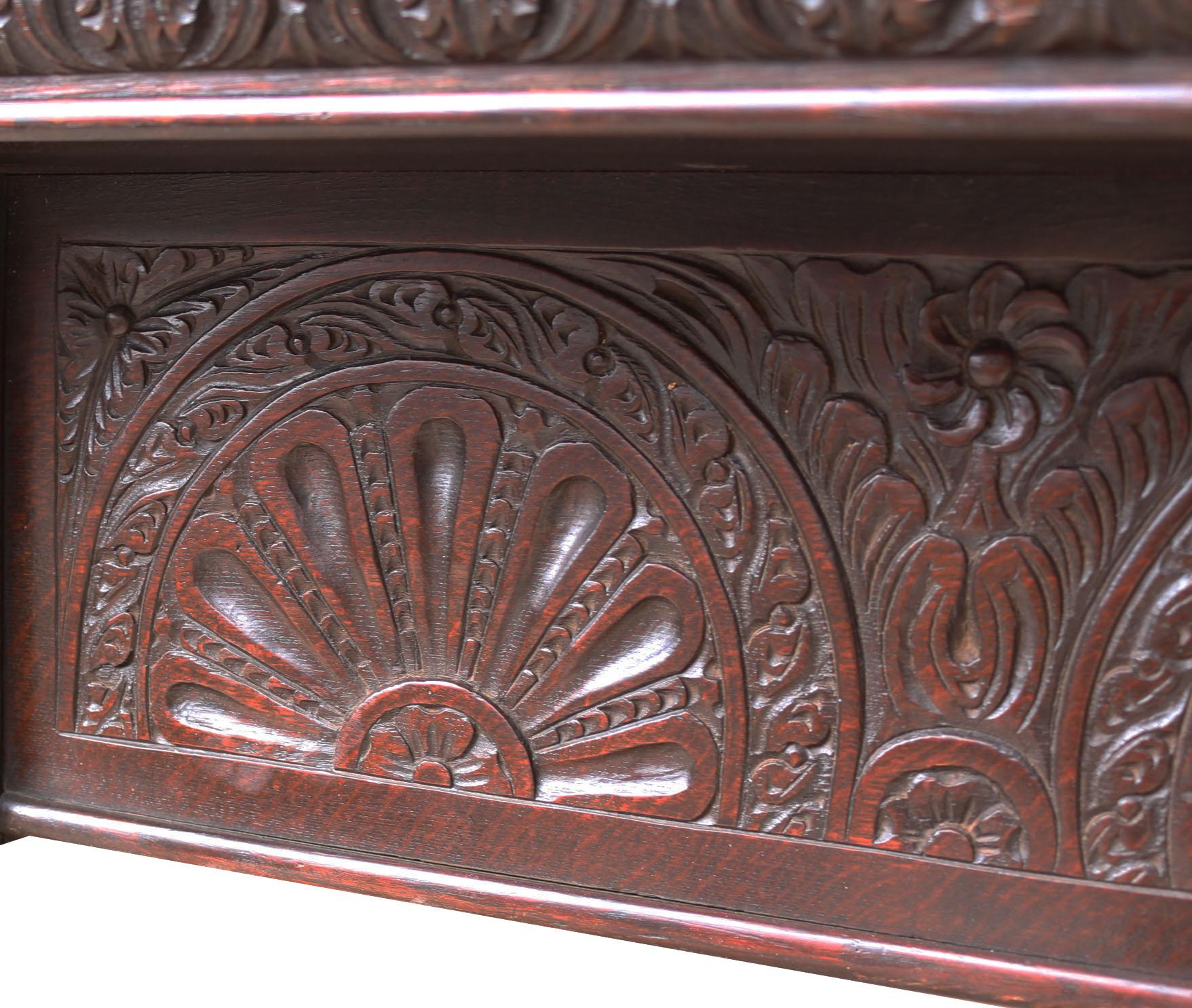 Antique Jacobean Style Carved Oak Fire Surround In Good Condition For Sale In Wormelow, Herefordshire