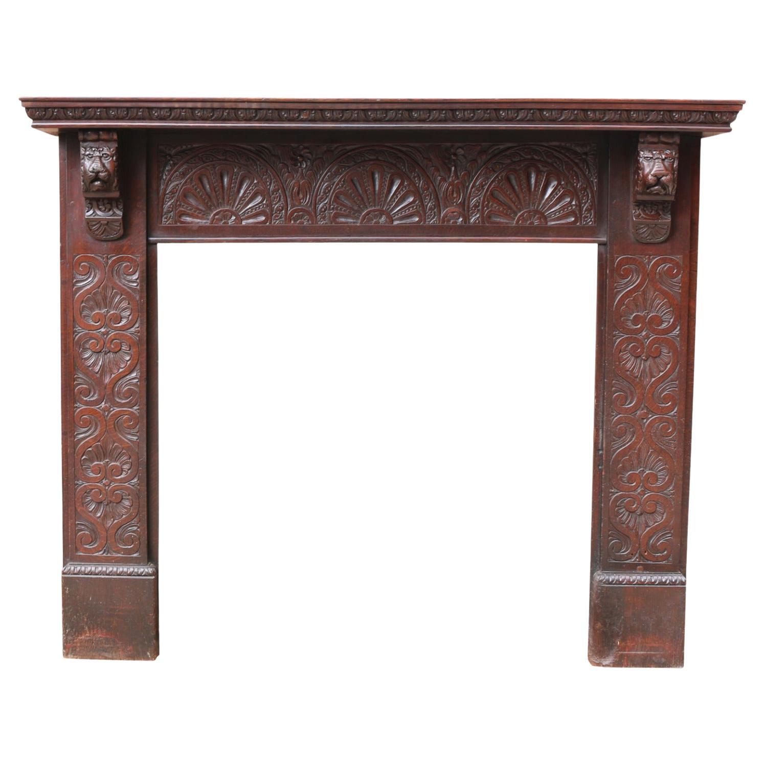Antique Jacobean Style Carved Oak Fire Surround For Sale
